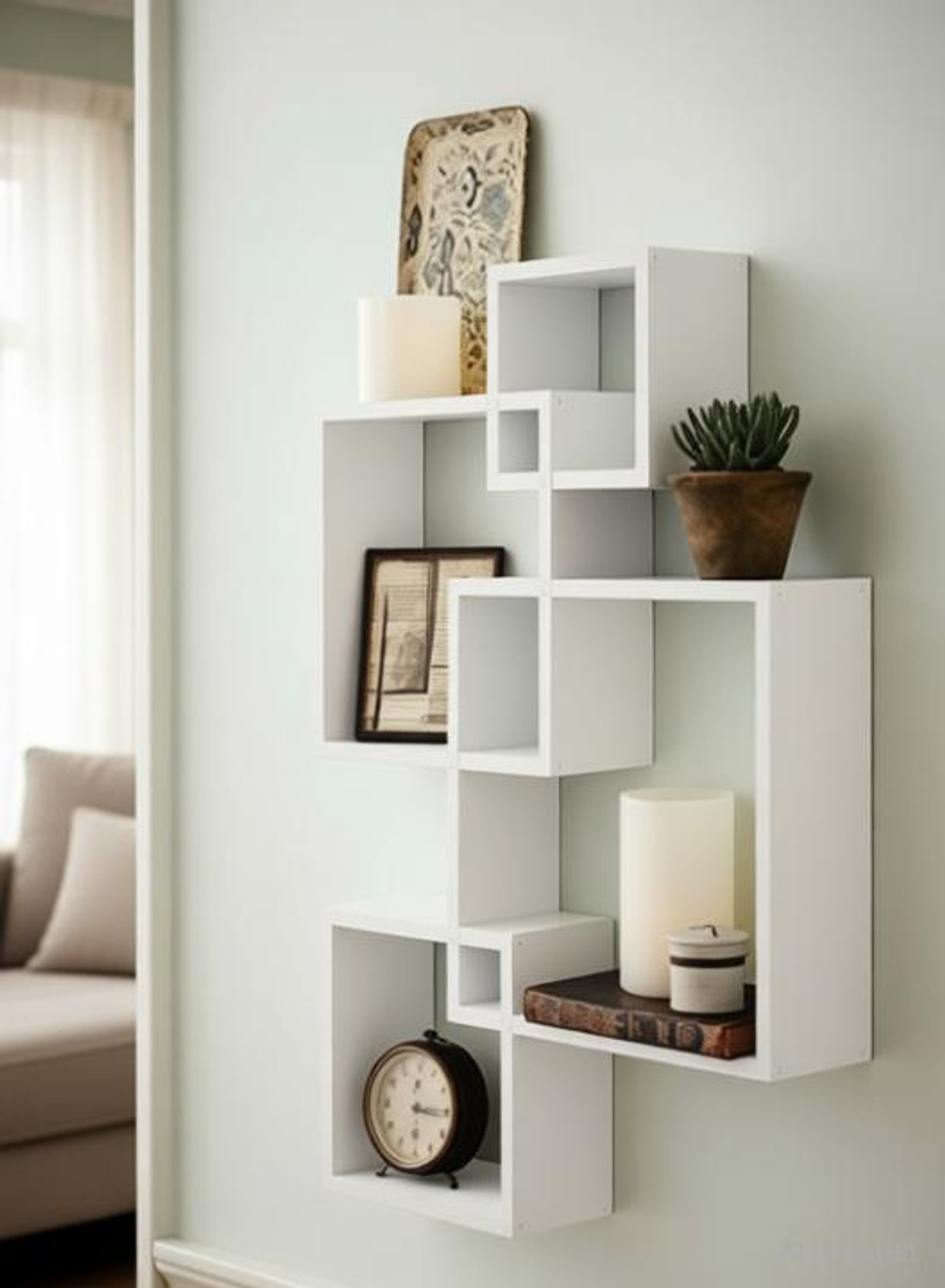 Image of Himanshu Craft Wooden Intersecting Wall Shelves for Living Room, Bedroom. MDF (Medium Density Fiber) Wall Shelf