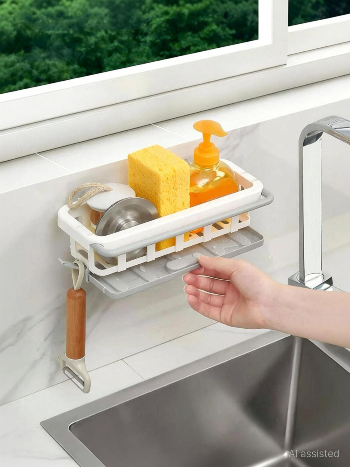 Image of Vumiraa Dish Drainer Kitchen Rack Plastic Self Adhesive Bathroom Shelf for Wall Shelf Organizer