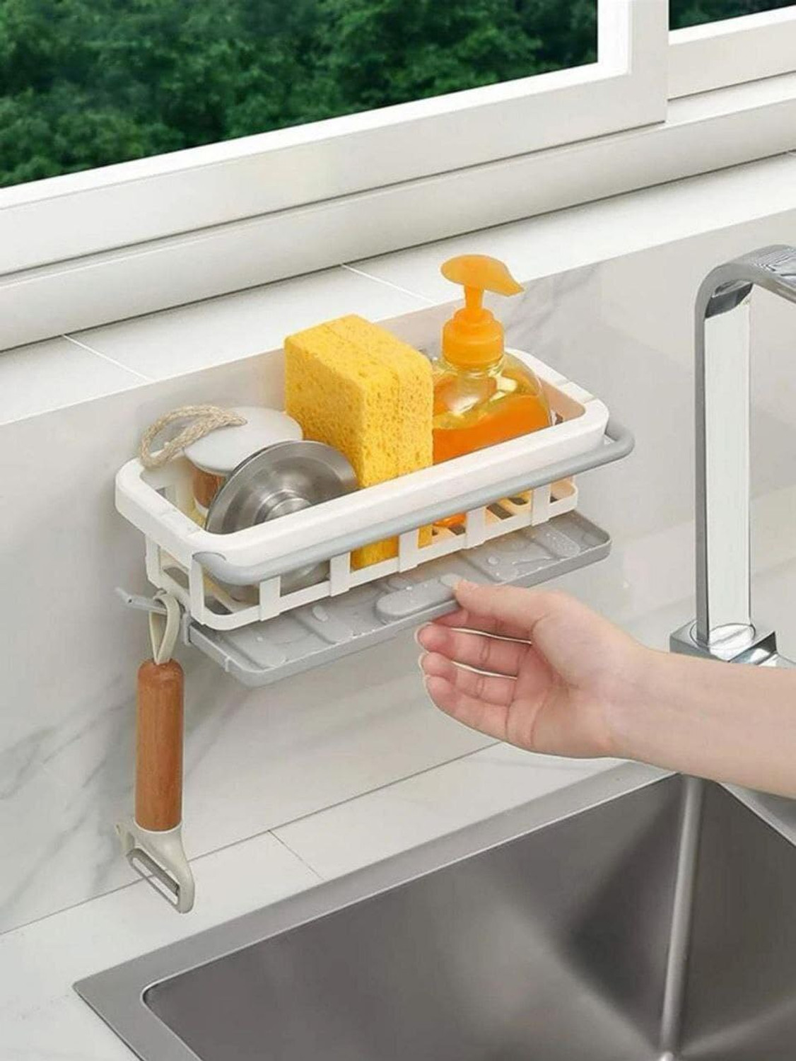 Image of Vumiraa Dish Drainer Kitchen Rack Plastic Self Adhesive Bathroom Shelf for Wall Shelf Organizer