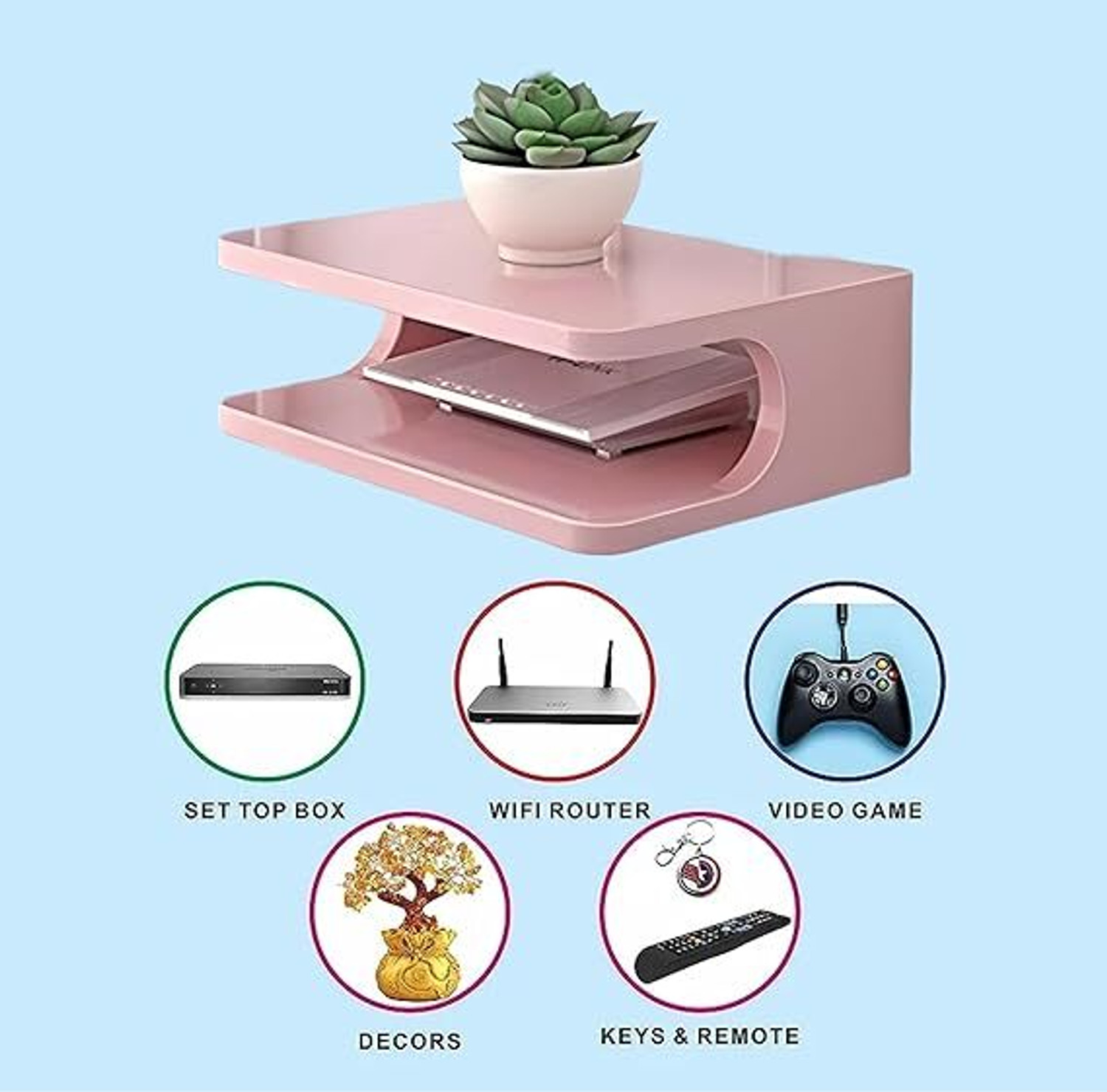 Image of A M CRAFTS Wooden Setup Box Stand for Home Wall Mount Stylish WiFi Router Holder TV Cabinet MDF (Medium Density Fiber) Wall Shelf