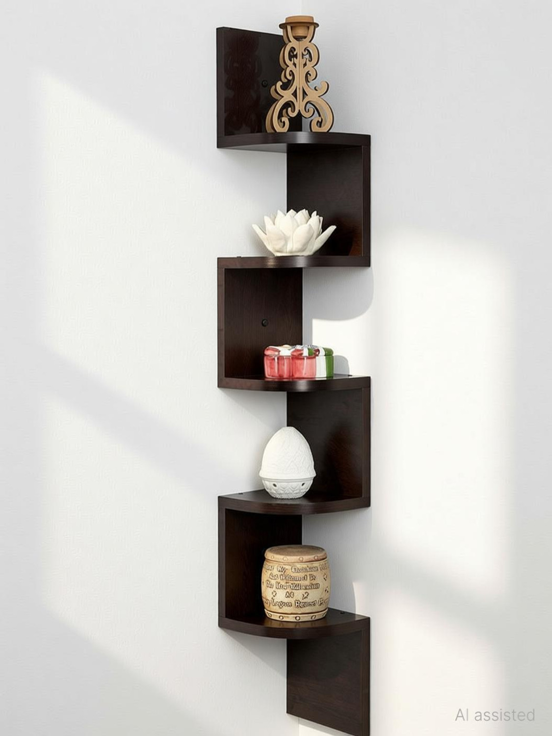 Image of iessential Zigzag Shape Corner Zigzag Corner Wall Mount Shelf 100% Good for Home Decorative Wooden Wall Shelf