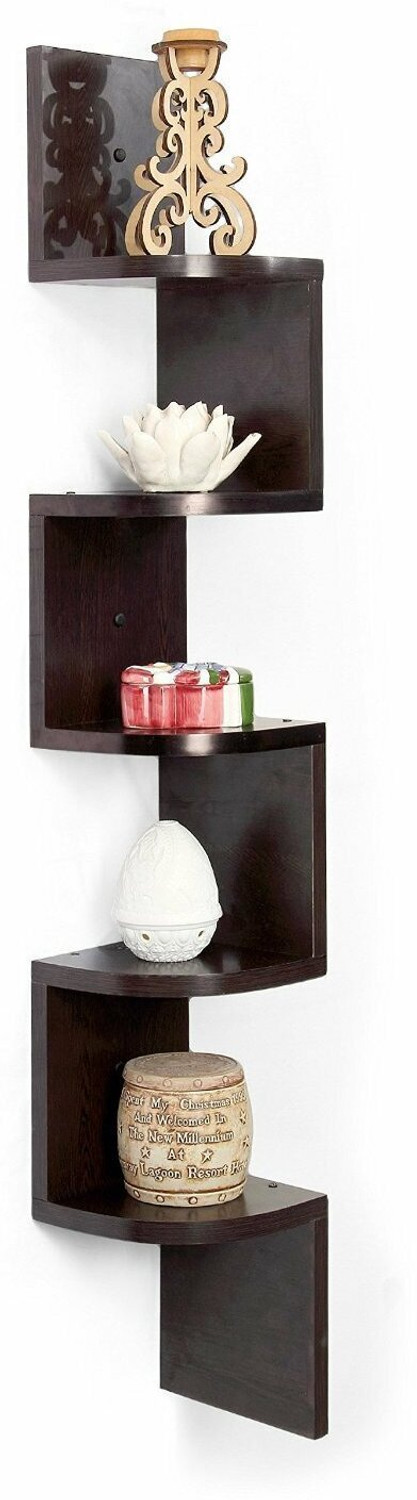 Image of iessential Zigzag Shape Corner Zigzag Corner Wall Mount Shelf 100% Good for Home Decorative Wooden Wall Shelf