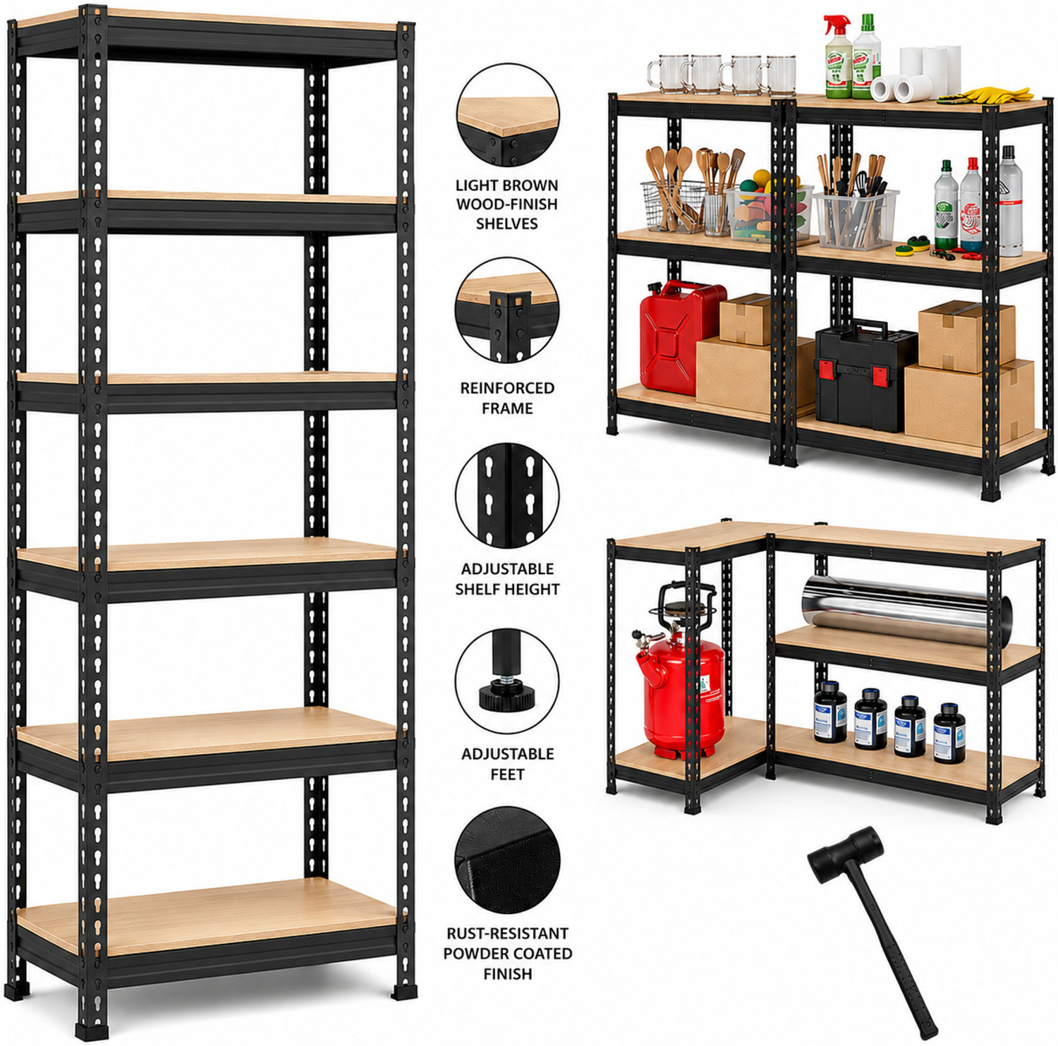 Image of Robustt Adjustable Rack Shelves Metal Storage For Shop 180kg limit Per Shelf-72X24x12 Iron Wall Shelf