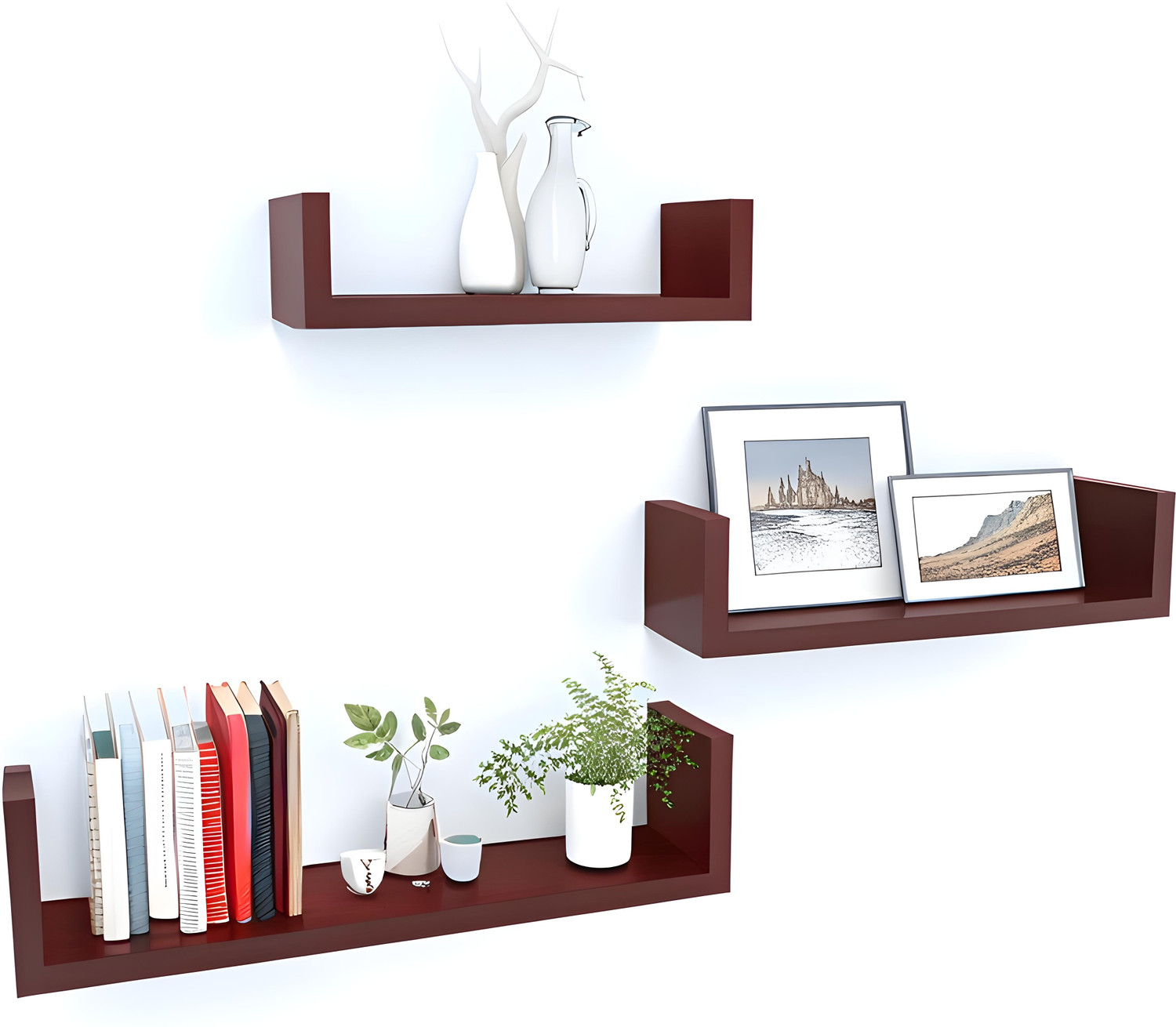 Image of Dime Store Dime Store Engineered Wood Glossy Wall Mount Floating Hanging Shelf for Room Wooden Wall Shelf