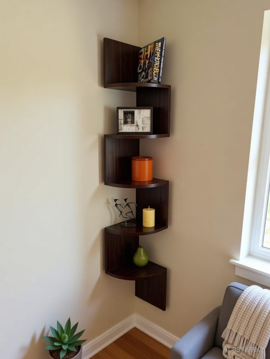 Image of national engineering Zigzag Shelf | Corner Wall Shelf | Corner Rack Shelf| Corner Shelf For Living Room | Corner Shelf For Bedroom | Corner Rack For Living Room| Corner Shelf For Office | Home Decor Wall Shelf Wooden Wall Shelf (Number of Shelves - 5, DARK BROWN ) MDF (Medium Density Fiber) Wall Shelf