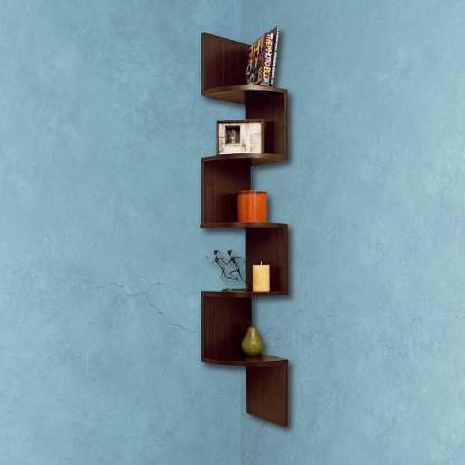 Image of national engineering Zigzag Shelf | Corner Wall Shelf | Corner Rack Shelf| Corner Shelf For Living Room | Corner Shelf For Bedroom | Corner Rack For Living Room| Corner Shelf For Office | Home Decor Wall Shelf Wooden Wall Shelf (Number of Shelves - 5, DARK BROWN ) MDF (Medium Density Fiber) Wall Shelf