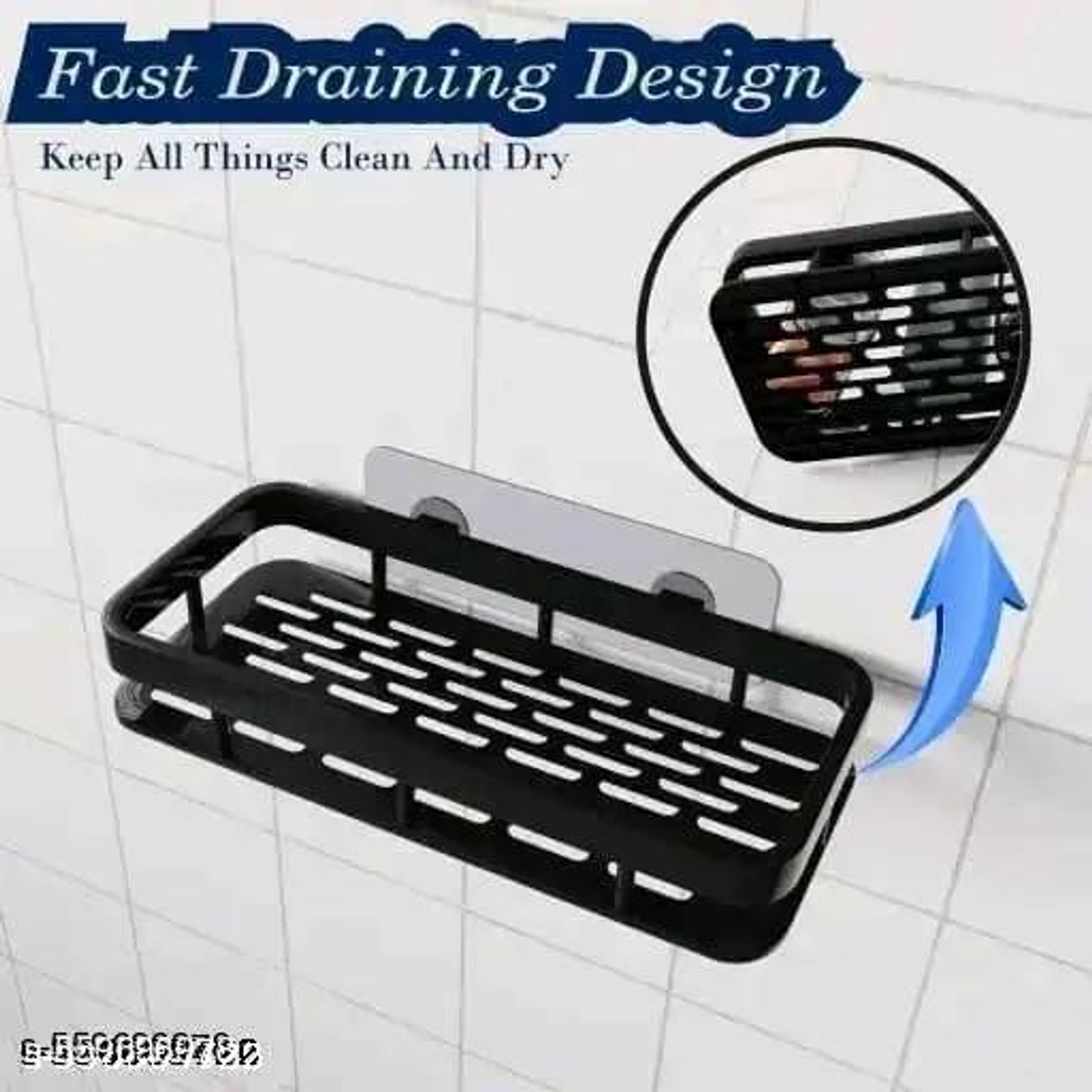 Image of AKOOPAR GLOBAL Bathroom Wall Shelf Organizer 30cm Black Adhesive Storage Rack with Kit (2 Pc) Plastic Wall Shelf