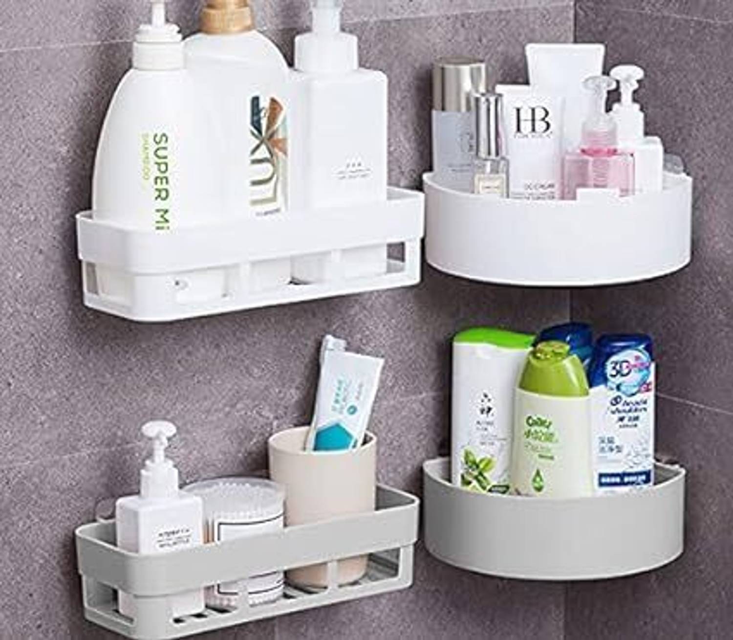 HEXAHOME Wall Shelves Bathroom Plastic Self-Adhesive Corner Stand Without Drilling Plastic Wall Shelf