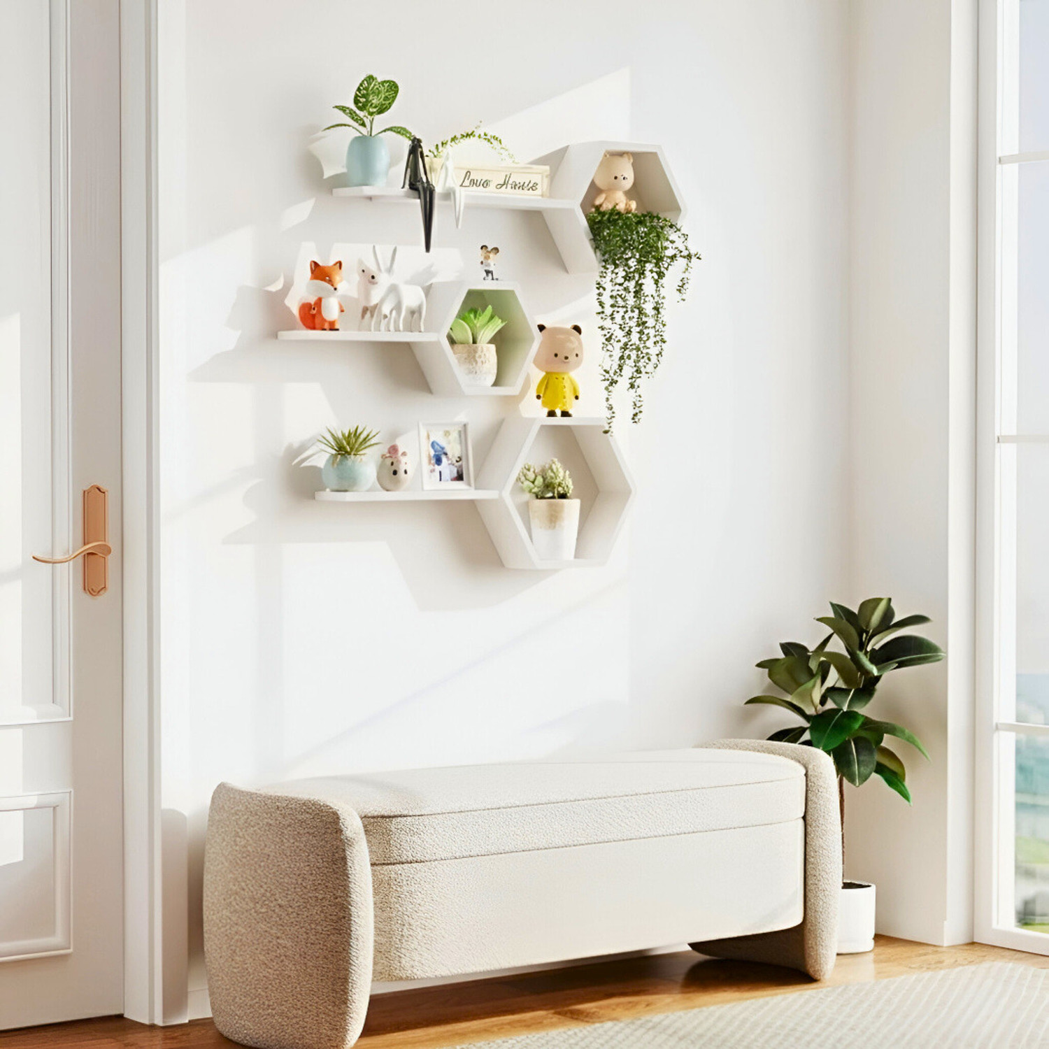 Image of Rkm interprises Set Of 3 Hexagon shape Designer Storage Shelves -Brown MDF MDF (Medium Density Fiber) Wall Shelf