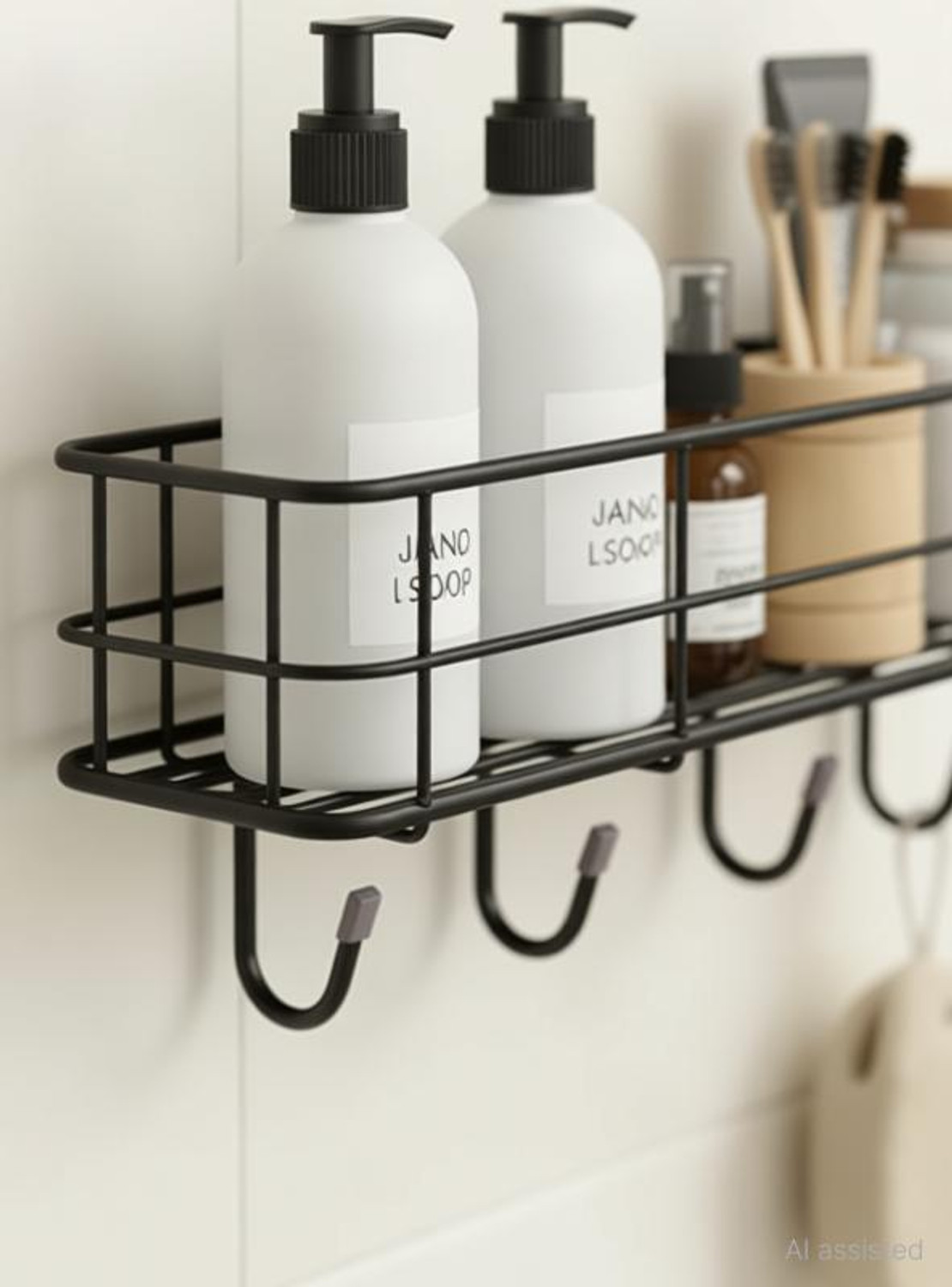 Image of JANAKI SHOP 4 hook rack for bathroom Wooden Wall Shelf