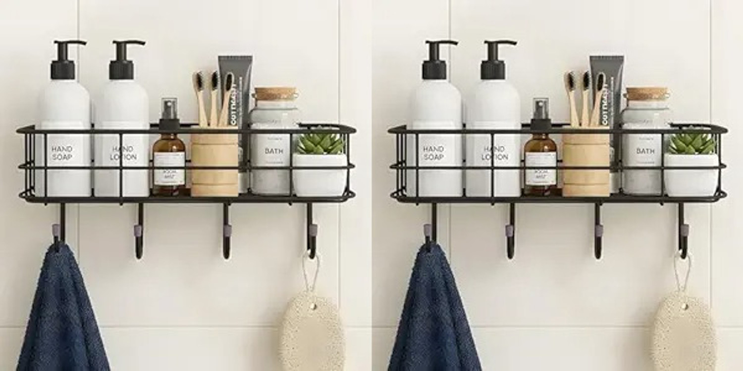 Image of JANAKI SHOP 4 hook rack for bathroom Wooden Wall Shelf