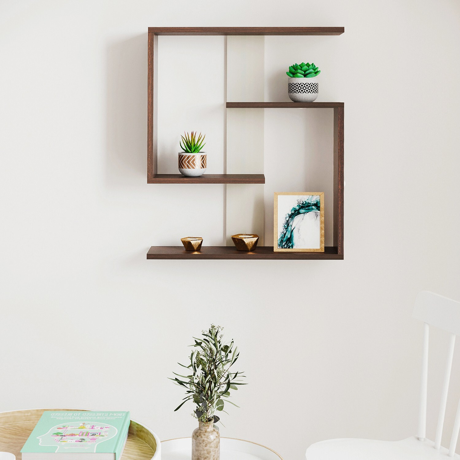 Image of BLUEWUD Easton Wall Mounted Multi Tier Wall shelf for Storage & Decor Particle Board Wall Shelf