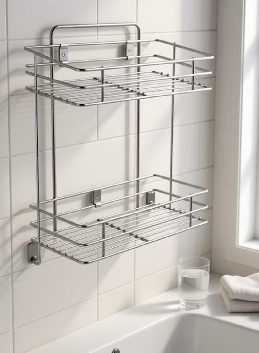 Image of PRL TRADERS Multipurpose Storage Rack for kitchen /Cutlery Storage Rack /Double Layer Kitchen Racks /Dish rack /Spice rack /Bathroom Shelves and Racks Steel, Wall Mounted Organiser for Home / Spice Bottle Shelf Holder Platform Cabinet Kitchen racks Stainless Steel Wall Shelf (Number of Shelves - 2, Steel) Stainless Steel Wall Shelf (Number of Shelves - 2, Silver)