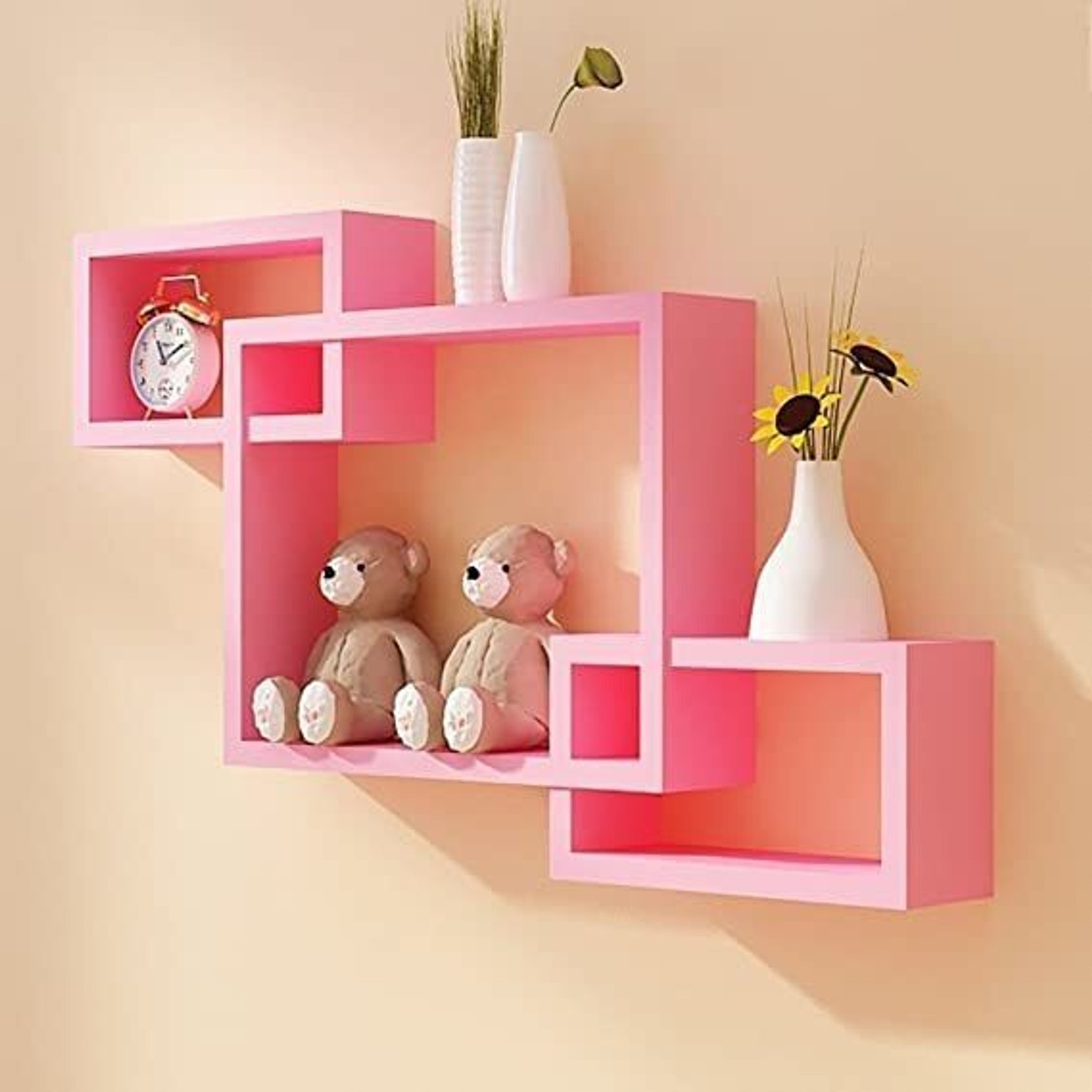 Image of MDSWool Wooden Wall Mounted Shelf Rack for Living Room Decor- Set of 3 MDF (Medium Density Fiber) Wall Shelf