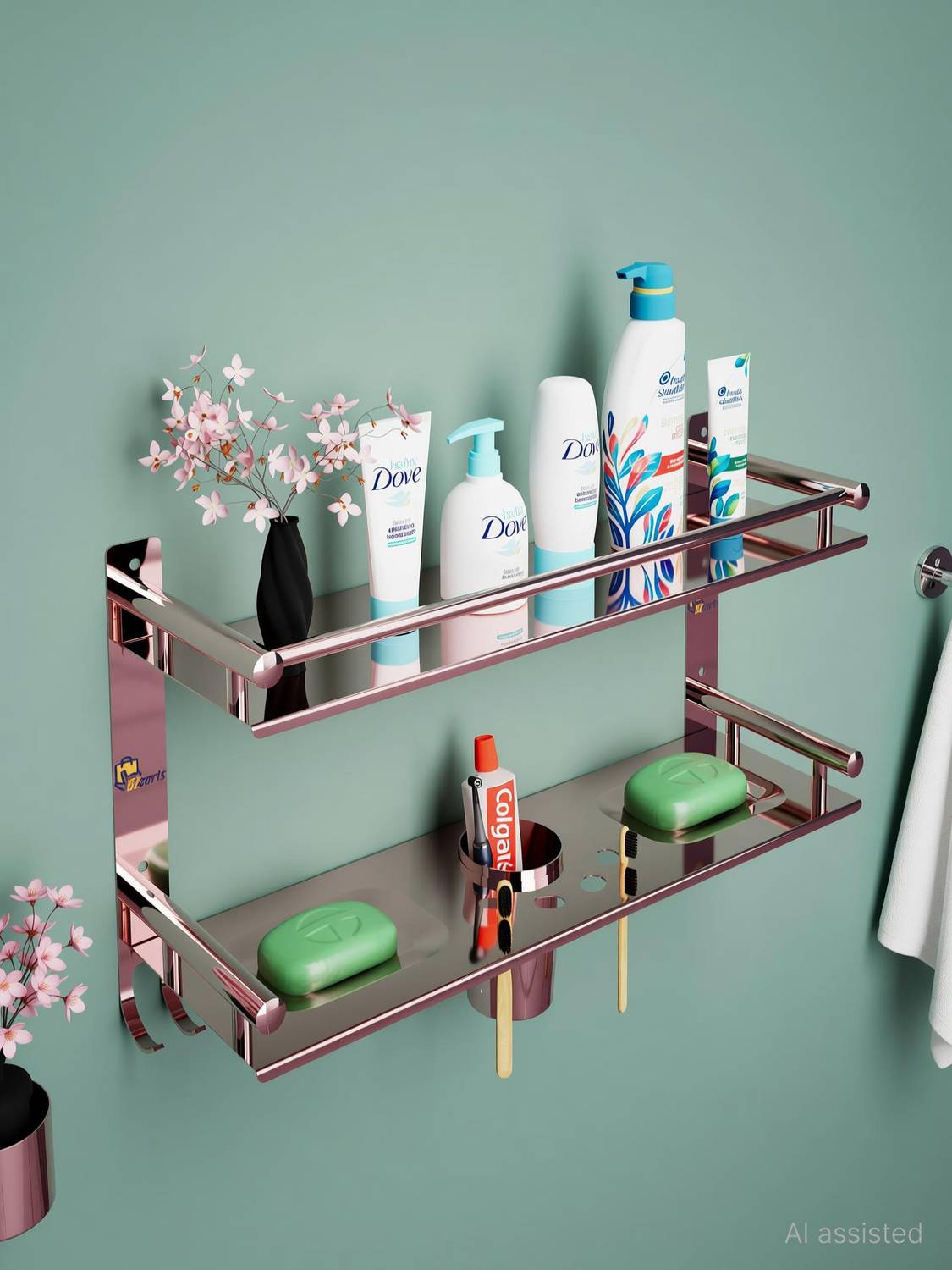 Bzcarts Rose Gold S S 304 Bathroom Rack Shelf Organizer Wall Mounted Accessories Holder Stainless Steel Wall Shelf
