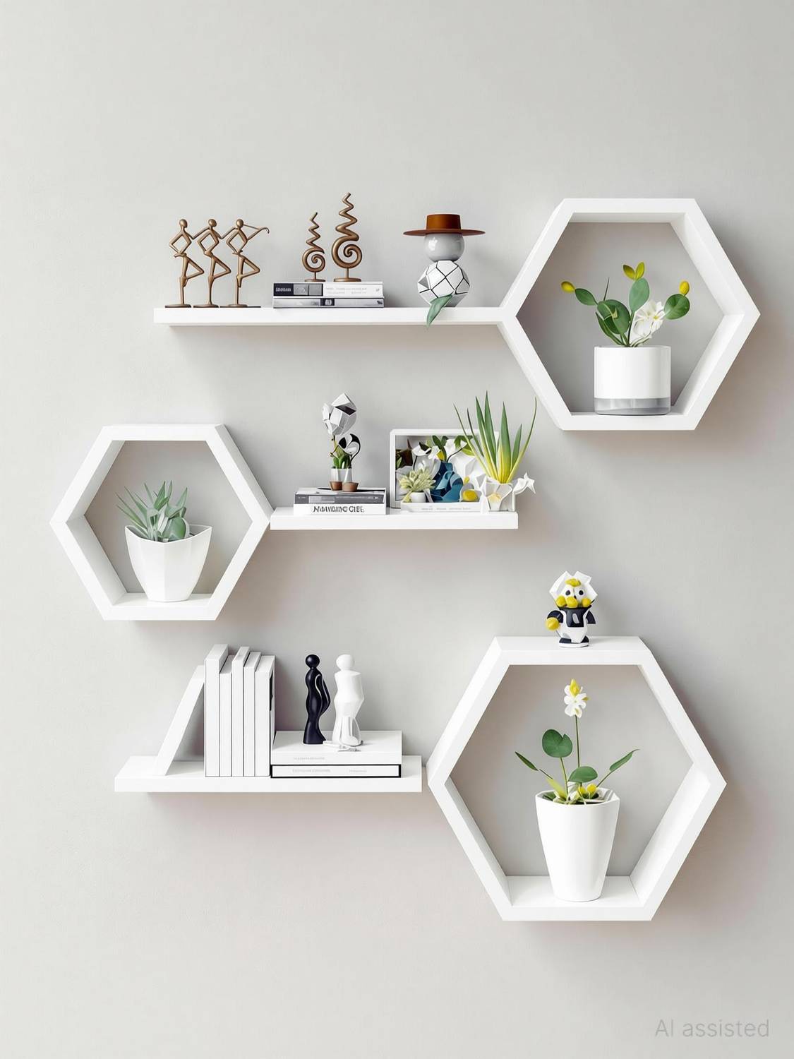 Stylish Art Maker Wall Shelf for Home&Office Decor Item Wall Mounted floating Shelf Set Of6(WHITE) Wooden, MDF (Medium Density Fiber) Wall Shelf