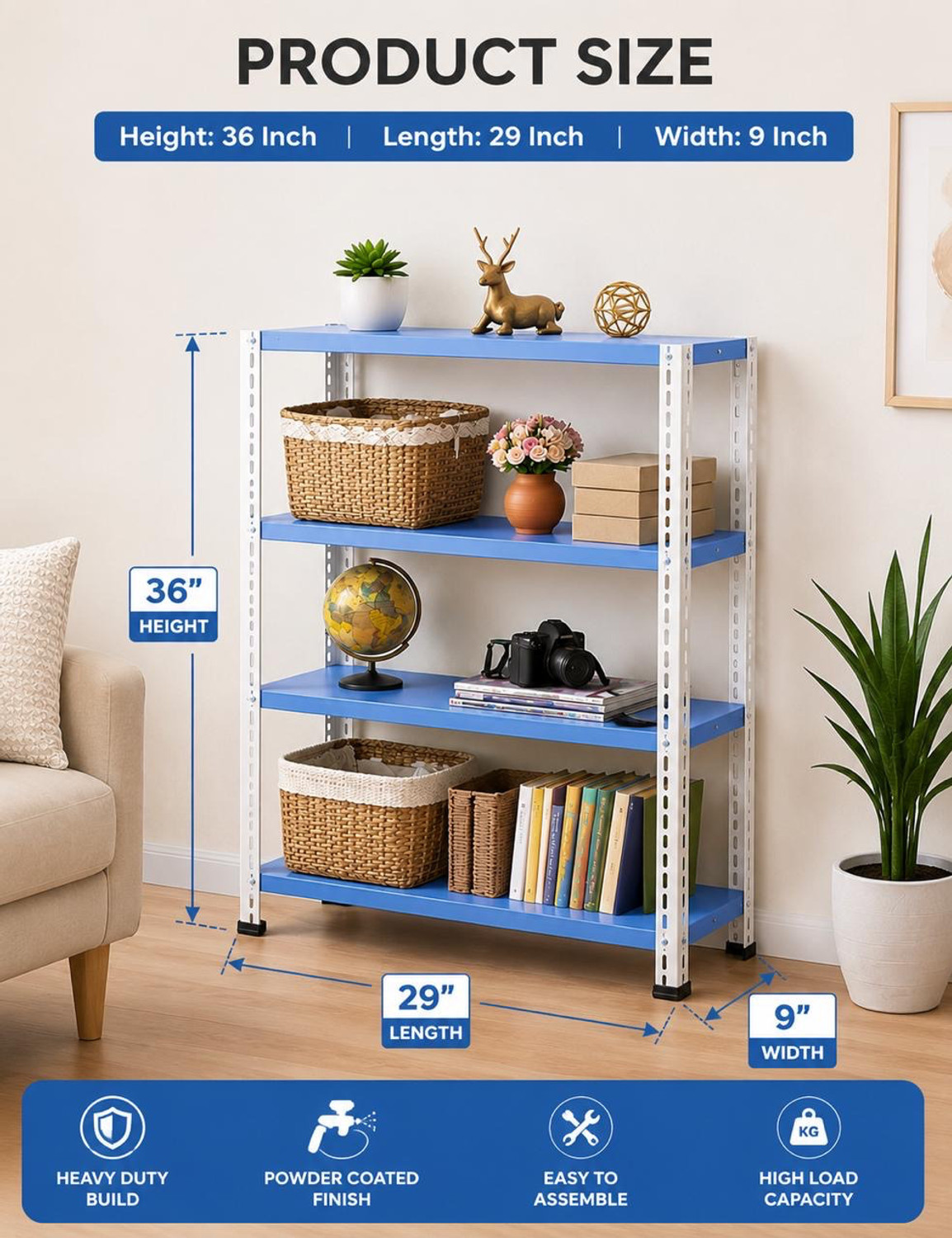 Image of Perfect Steel Traders 4 Shelf home Decor Powder Coated Iron Wall Shelf Rack 36 inch H Iron Wall Shelf