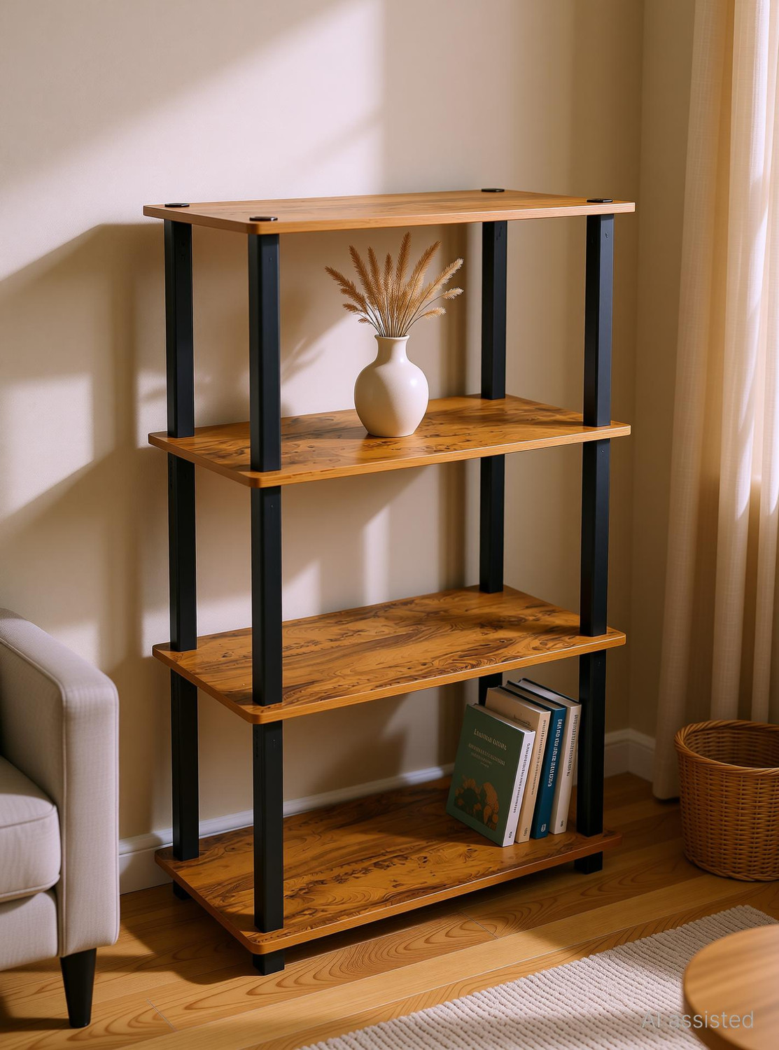 Image of Livzing 4Tier DIY Turn N Tube Multipurpose Rack Kitchen Storage Organizer Wooden Wall Shelf