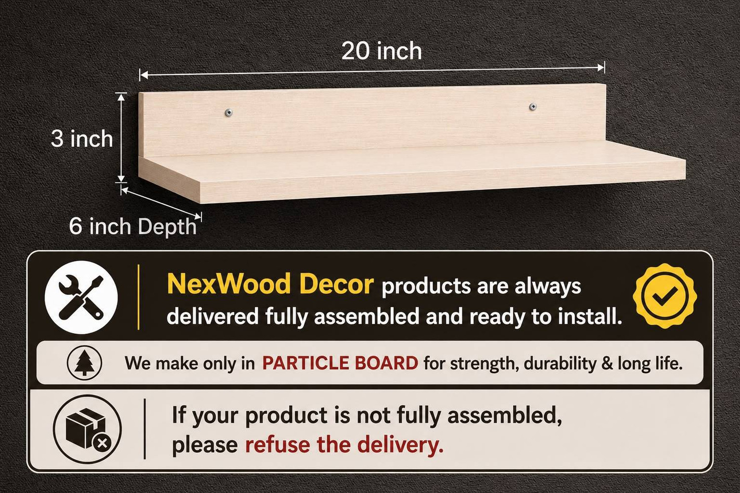 Image of Nexwooddecor Wall Mounted Shelf Floating Hanging Shelf for Display and Room Organization Particle Board Wall Shelf (Number of Shelves - 1, White)