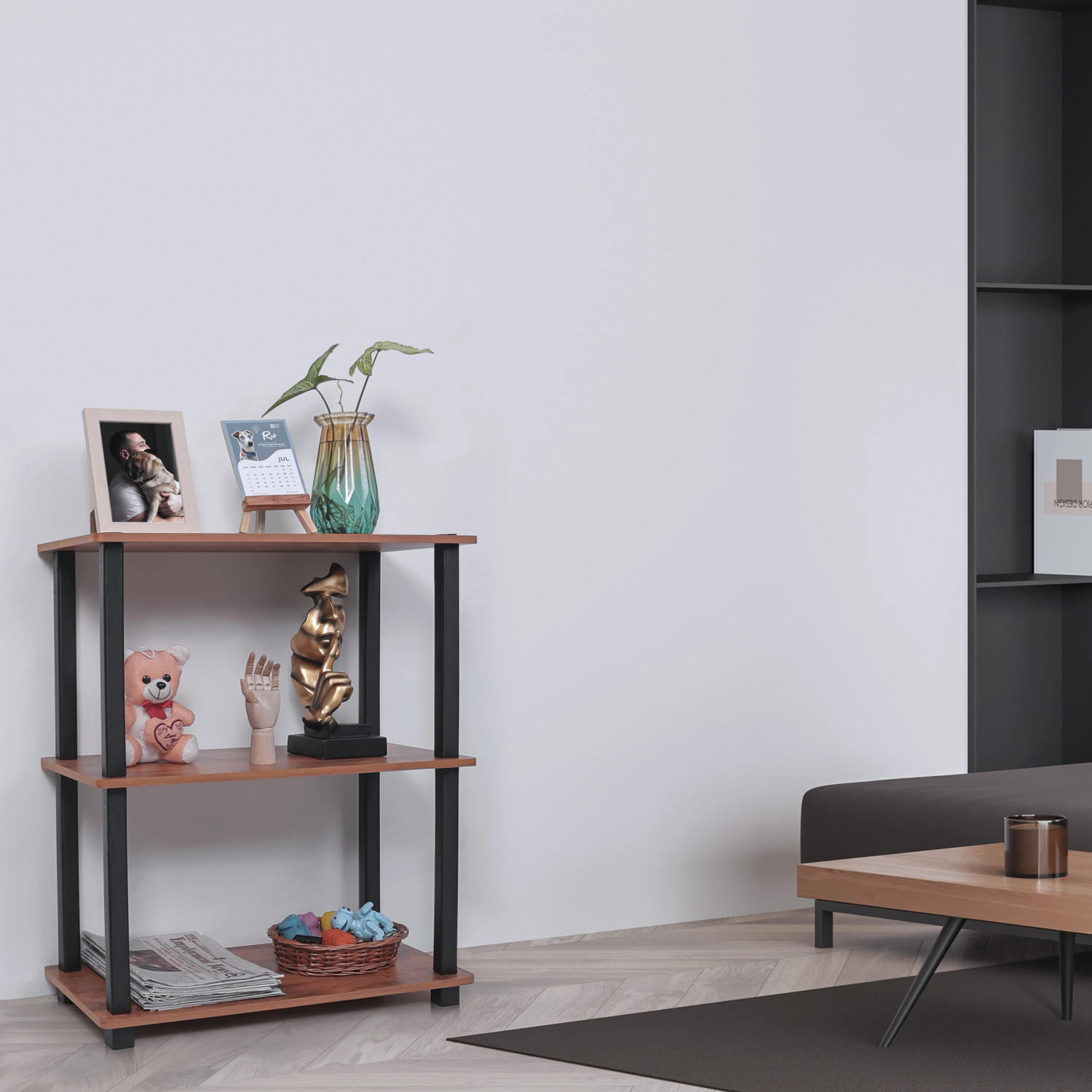 Image of Livzing 3Tier Wooden Bedside Table / Multipurpose Storage Organizer Wooden Wall Shelf