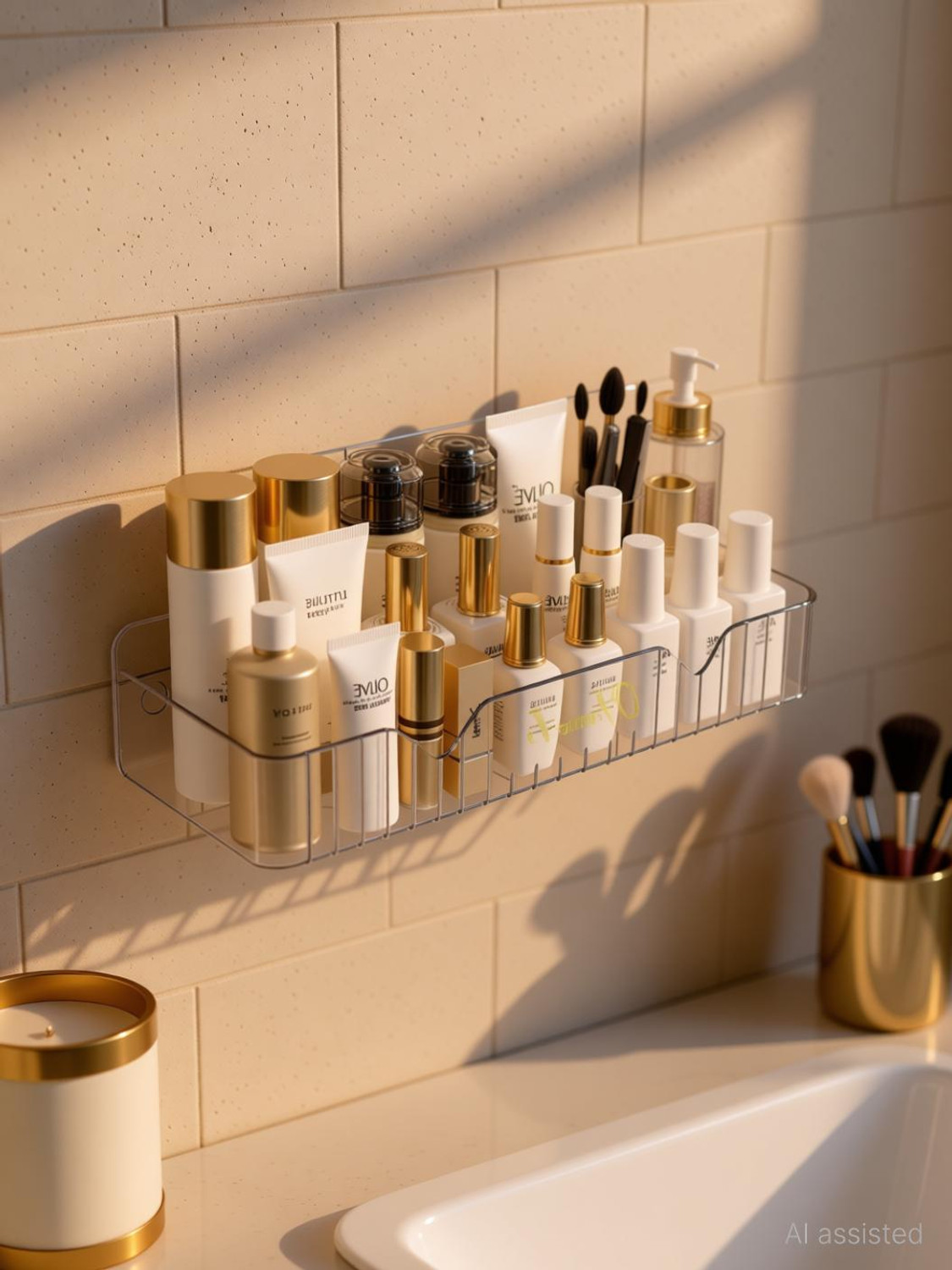 Image of ESSPY Drill-Free Shower Caddy | Self-Adhesive Plastic Shelf | Bathroom Organizer Plastic Wall Shelf
