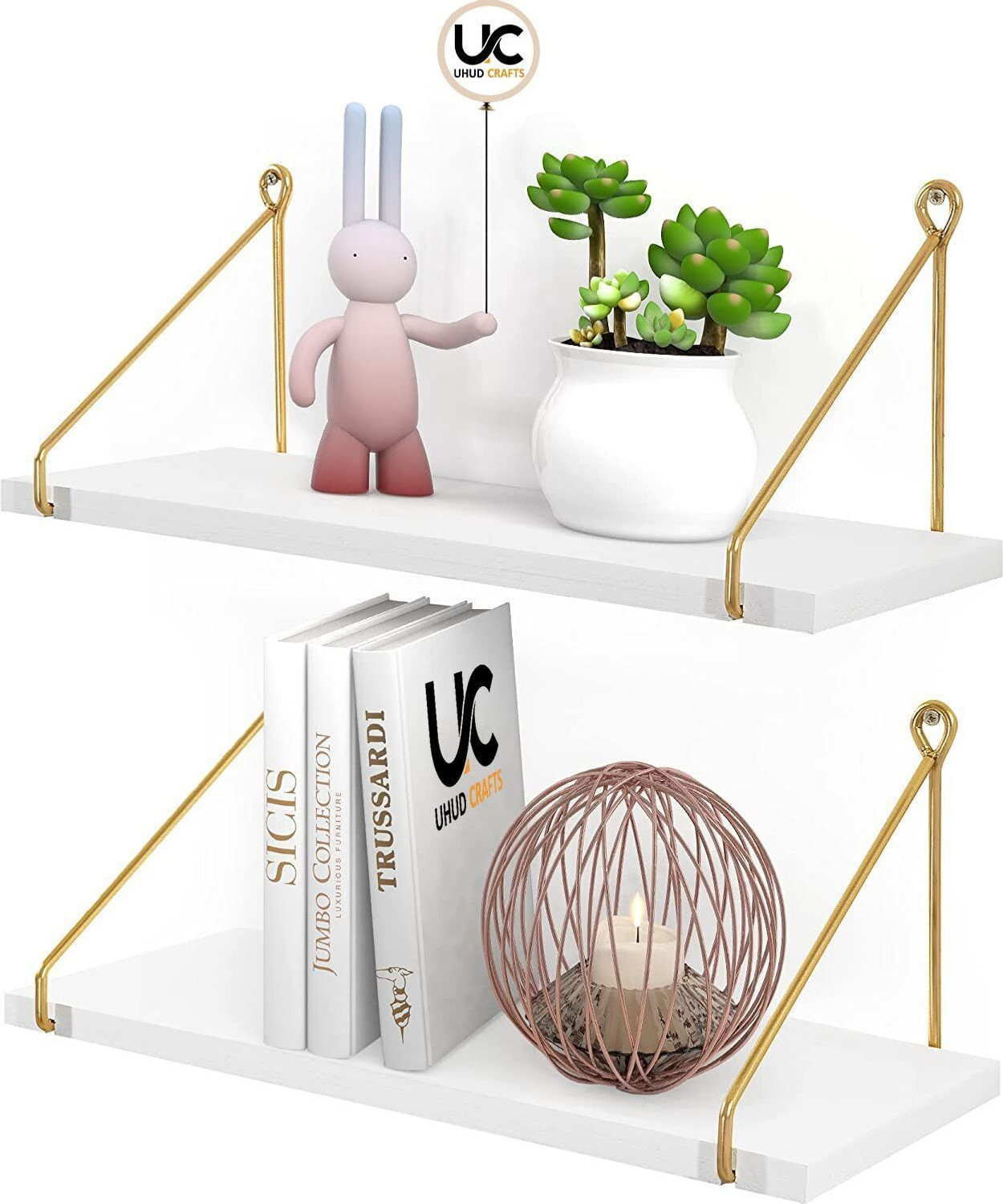 Image of UHUD CRAFTS Wall Shelf for Living Room, Wall Mounted Shelves, Home Decor Items for Bedroom, Wooden Wall Shelf