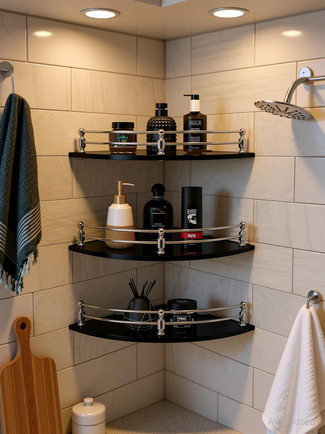 Image of CHEAPER SHOP Glass Corner Shelf Bathroom Shelf and Kitchen Shelf Bathroom Accessories Glass Wall Shelf