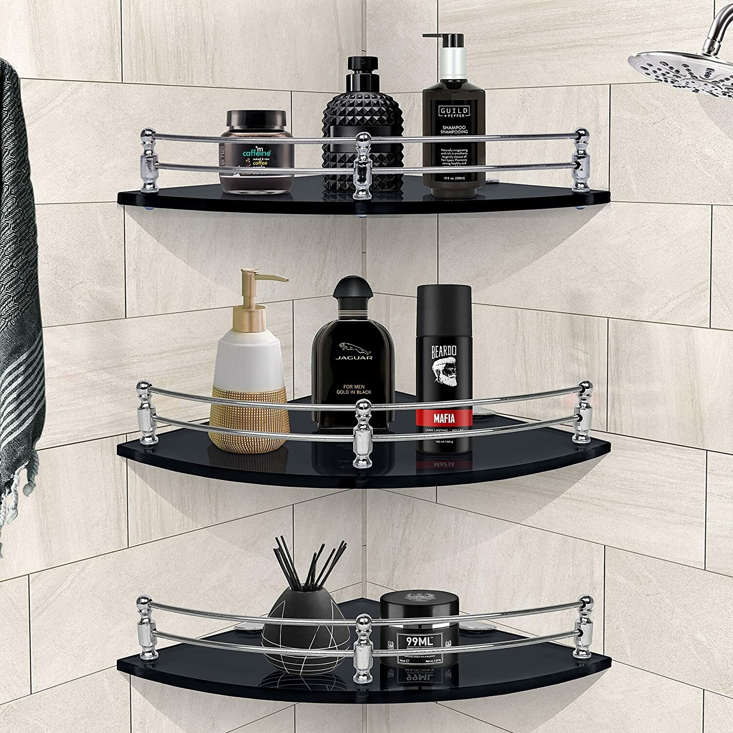 Image of CHEAPER SHOP Glass Corner Shelf Bathroom Shelf and Kitchen Shelf Bathroom Accessories Glass Wall Shelf