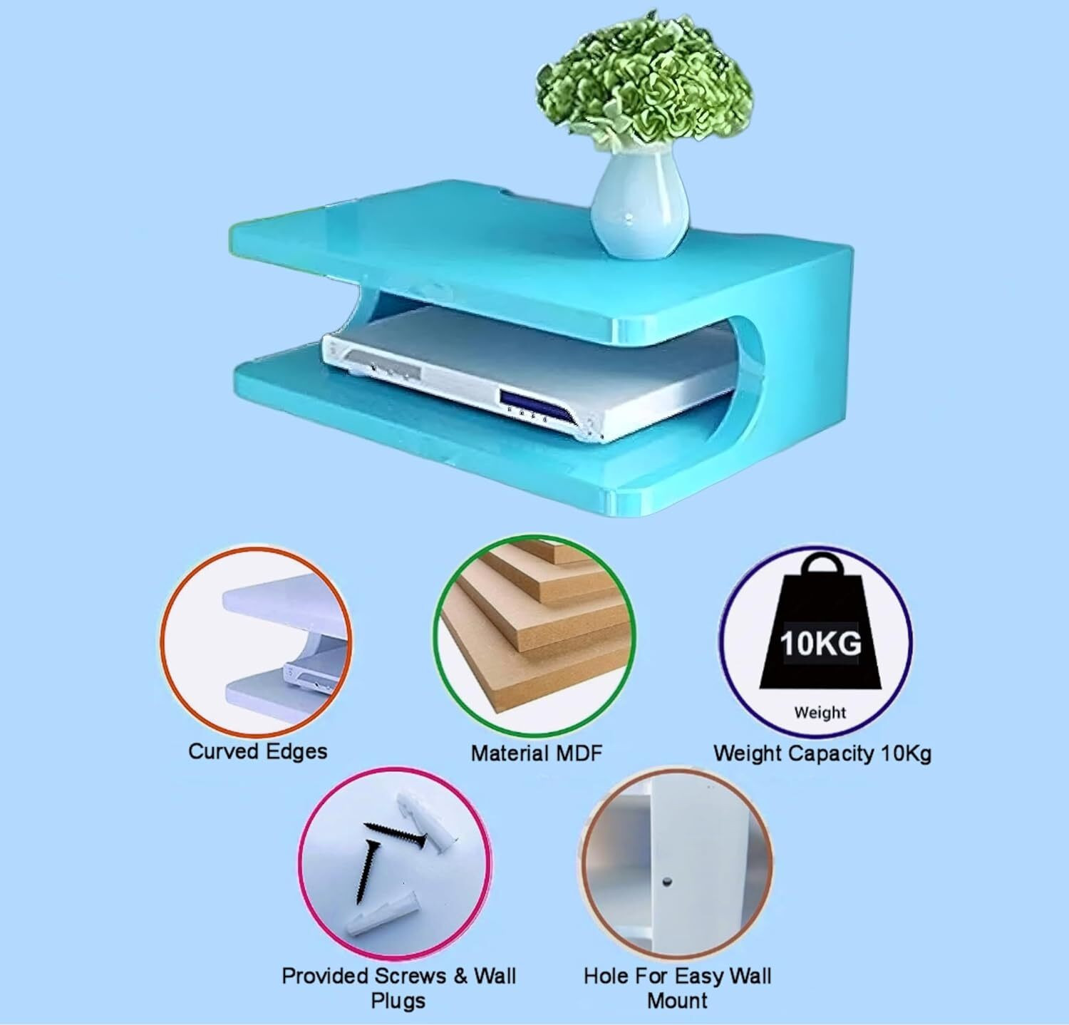 Image of A M CRAFTS Setup Box Stand for Home | Wall Mount Stylish WiFi Router Holder TV Cabinet Wooden Wall Shelf