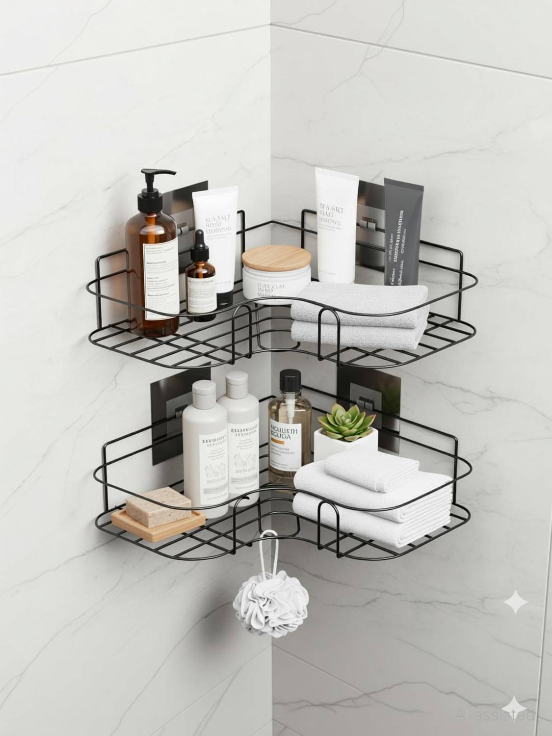 ALMORA ALMORA Bathroom Corner Shelf Rack Pack of 2 | Waterproof No Drill Organizer Iron Wall Shelf