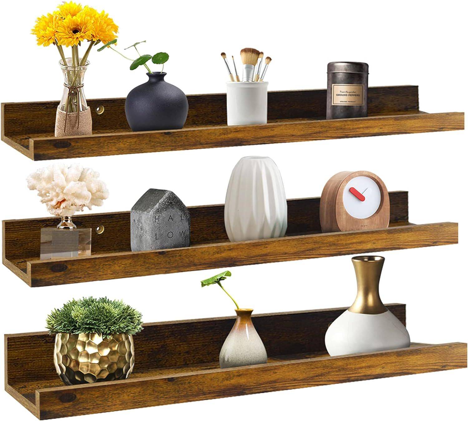 GenuineDecor 24 Inch Wooden Floating Shelves Wall Mounted Set of