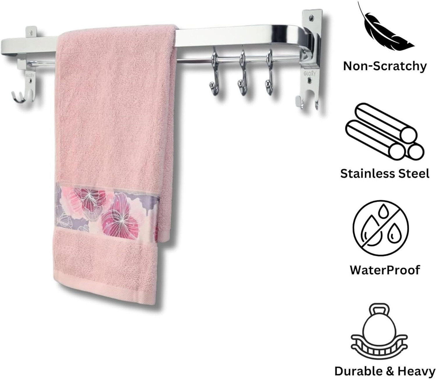 Image of SteelHaven 304 Grade 24 Folding Towel Rod /stand for Bathroom /Bathroom Accessories stainless steel Towel Holder