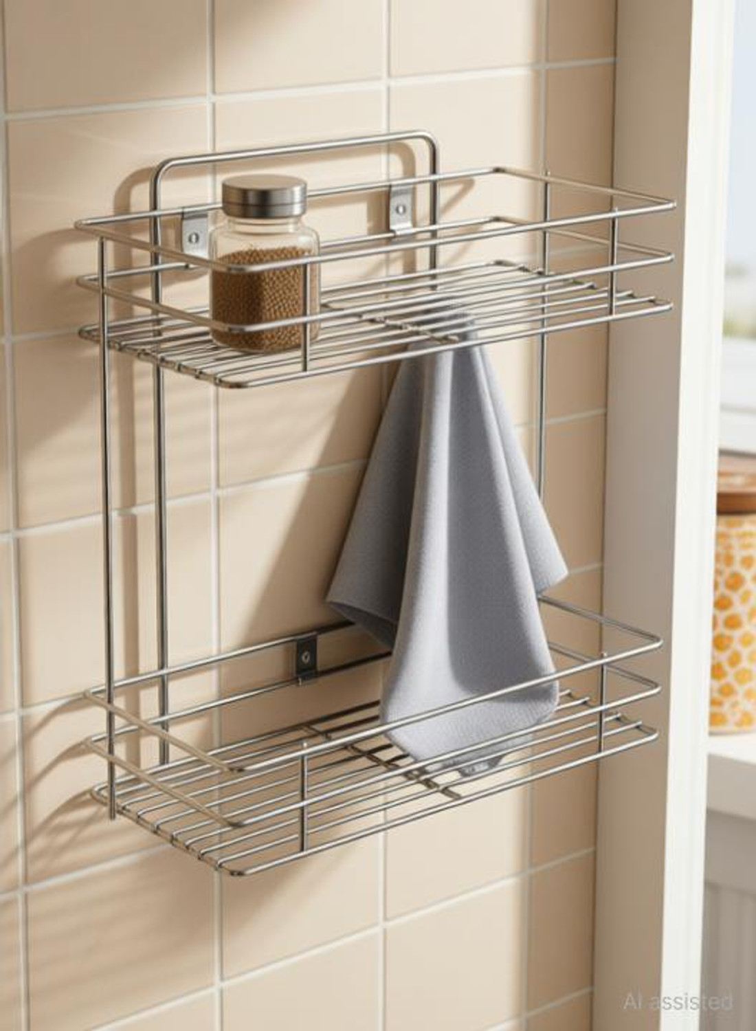 Image of PRL TRADERS Multipurpose Storage Rack for kitchen /Cutlery Storage Rack /Double Layer Kitchen Racks /Dish rack /Spice rack /Bathroom Shelves and Racks Steel, Wall Mounted Organiser for Home / Spice Bottle Shelf Holder Platform Cabinet Kitchen racks Stainless Steel Wall Shelf (Number of Shelves - 2, Steel) Stainless Steel Wall Shelf (Number of Shelves - 2, Silver)