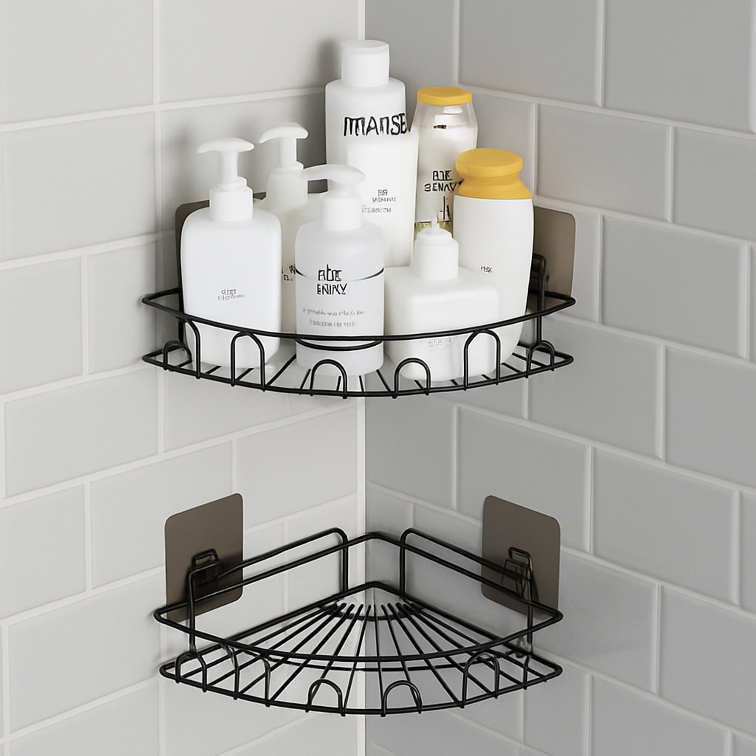 Image of KYMIO Wall Mount Bathroom Corner Shelf Rack with Hook for Shampoo & Toiletries Aluminium Wall Shelf