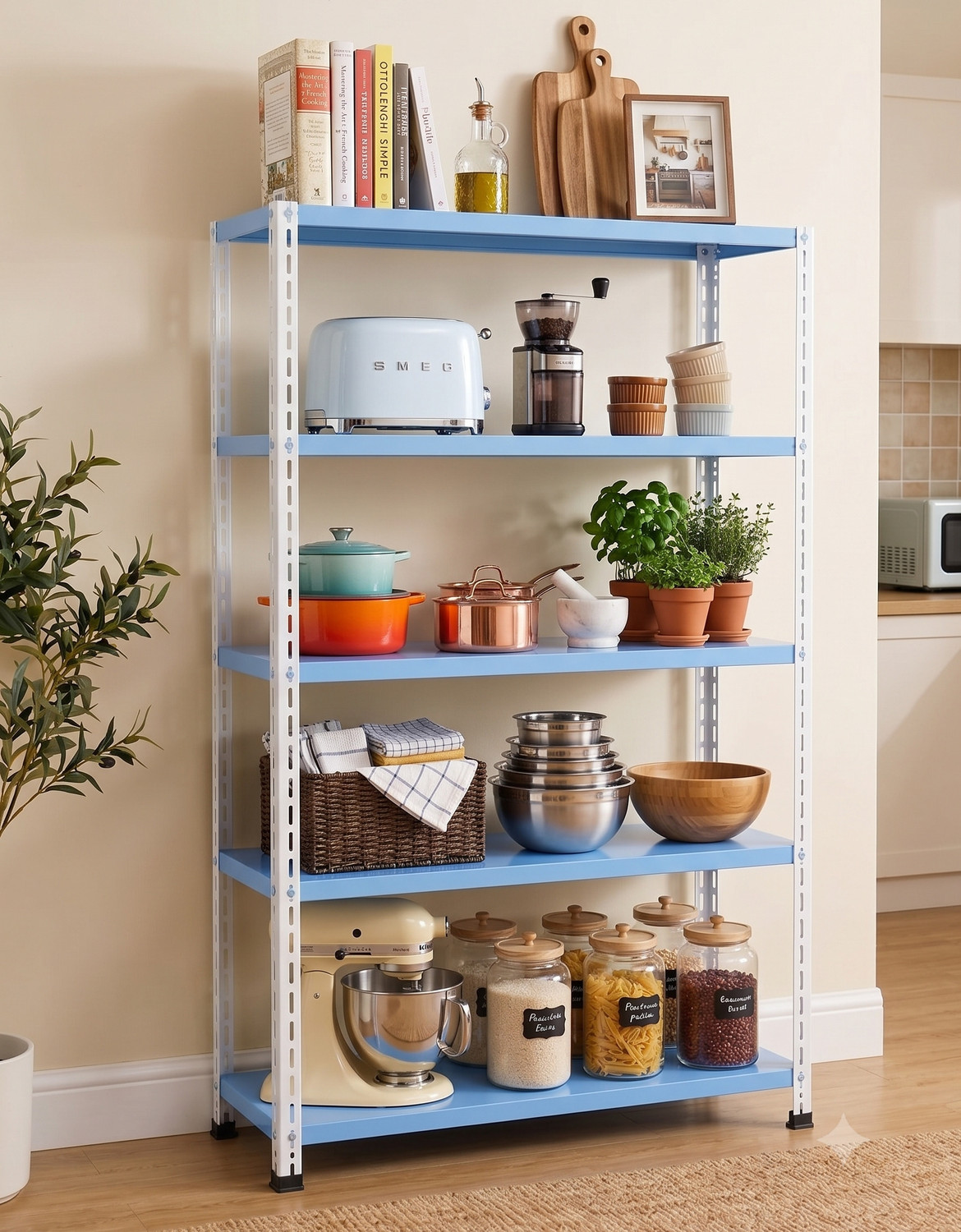 Image of Perfect Steel Traders 5 shelf Home Decor Modern Storage Rack Powder Coated 35x9x60inch Iron Wall Shelf