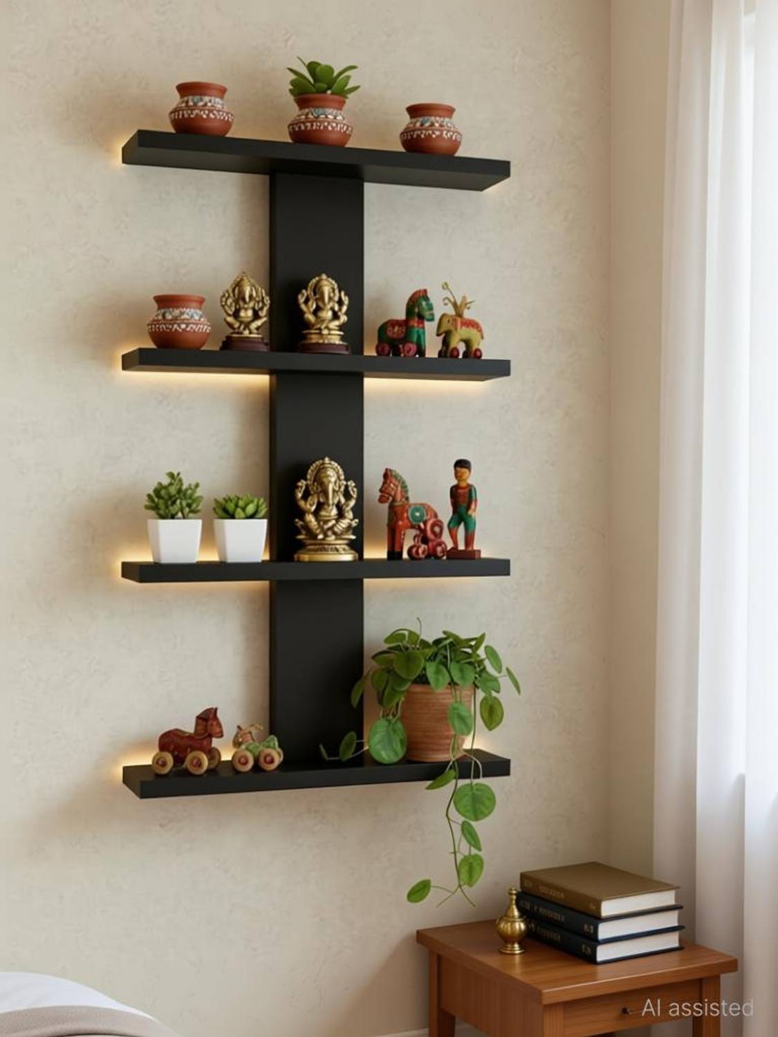 RASTWOOD Wooden Wall Shelf Home Decor MultiPurpose Display Rack for Room Books Plants Wooden Wall Shelf