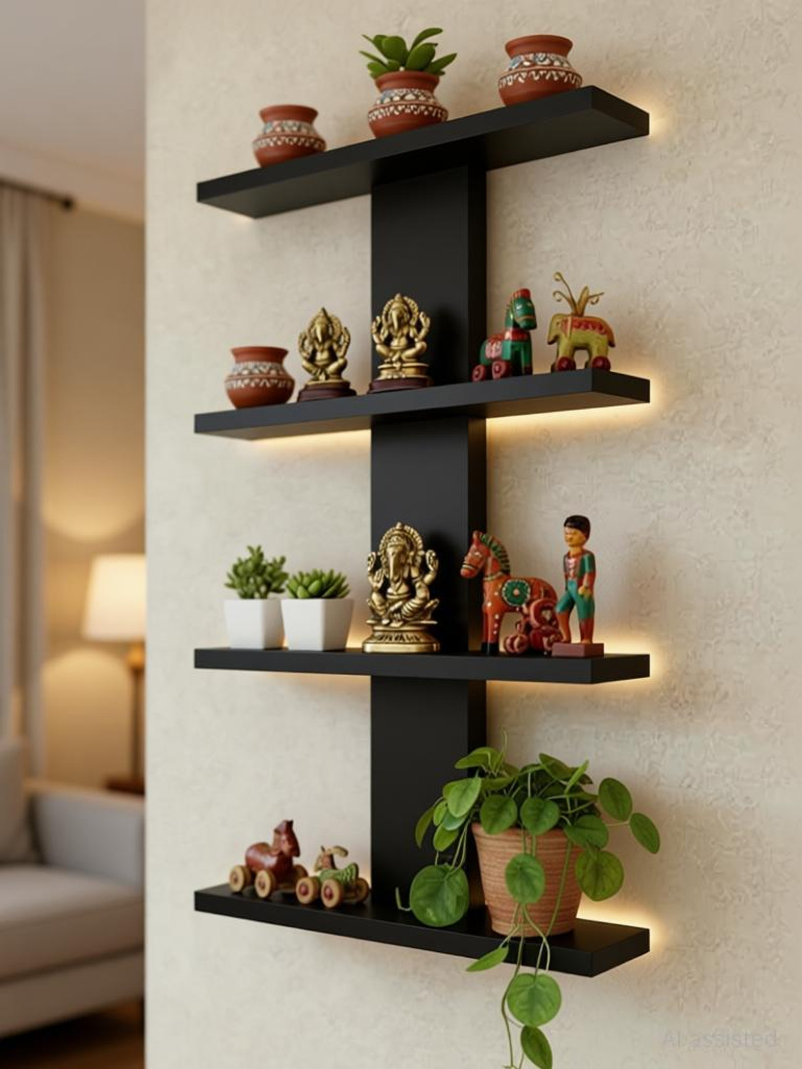 Image of RASTWOOD Wooden Wall Shelf Home Decor MultiPurpose Display Rack for Room Books Plants Wooden Wall Shelf