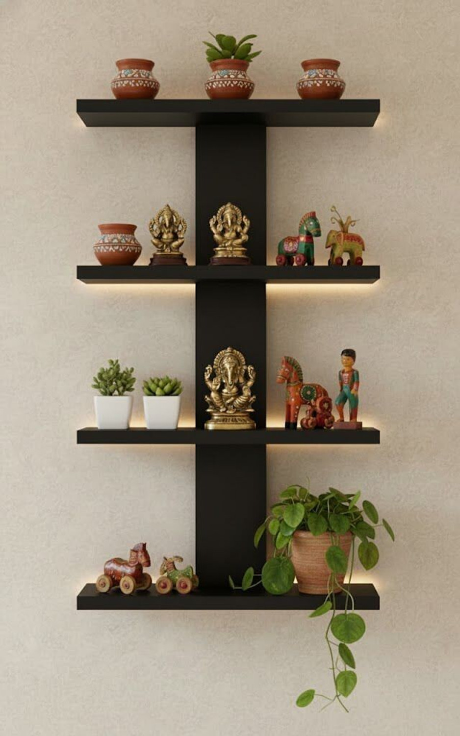 Image of RASTWOOD Wooden Wall Shelf Home Decor MultiPurpose Display Rack for Room Books Plants Wooden Wall Shelf
