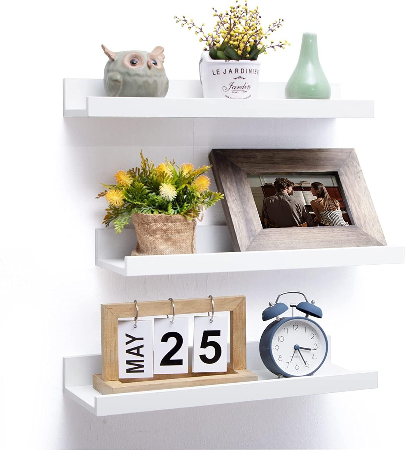 Image of UHUD CRAFTS Set of 3 Engineered Wood Floating Wall Shelves Modern Wall Mounted Book Shelf MDF (Medium Density Fiber) Wall Shelf