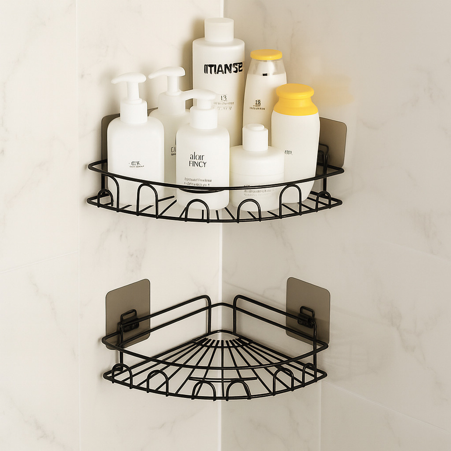 Image of KYMIO Wall Mount Bathroom Corner Shelf Rack with Hook for Shampoo & Toiletries Aluminium Wall Shelf