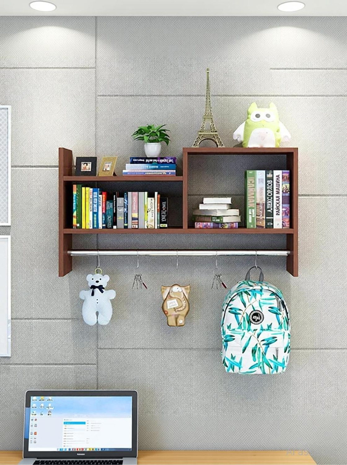 Image of ONLINECRAFTS wooden wall shelf ( brown ) home paip Wooden Wall Shelf