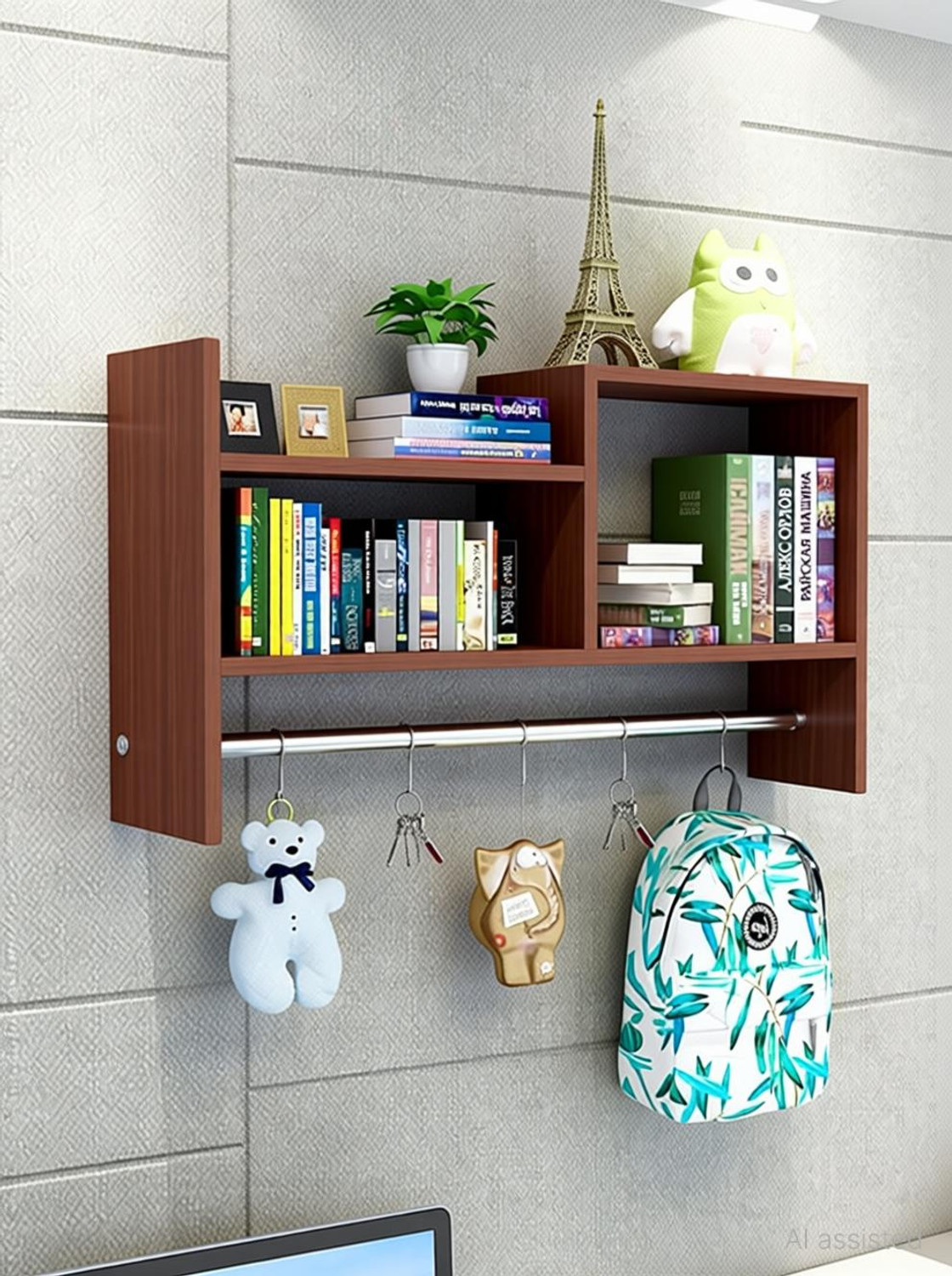 Image of ONLINECRAFTS wooden wall shelf ( brown ) home paip Wooden Wall Shelf