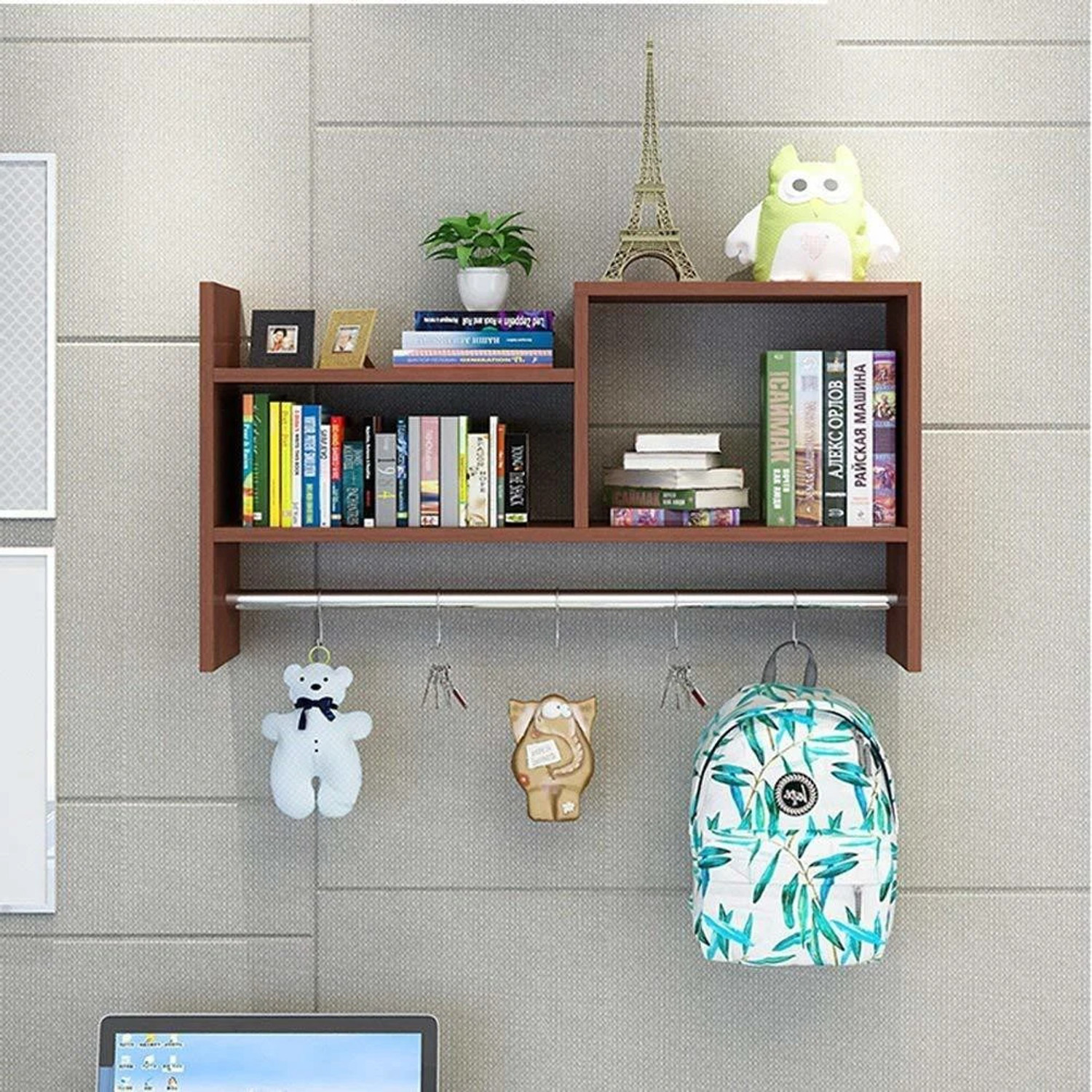 Image of ONLINECRAFTS wooden wall shelf ( brown ) home paip Wooden Wall Shelf