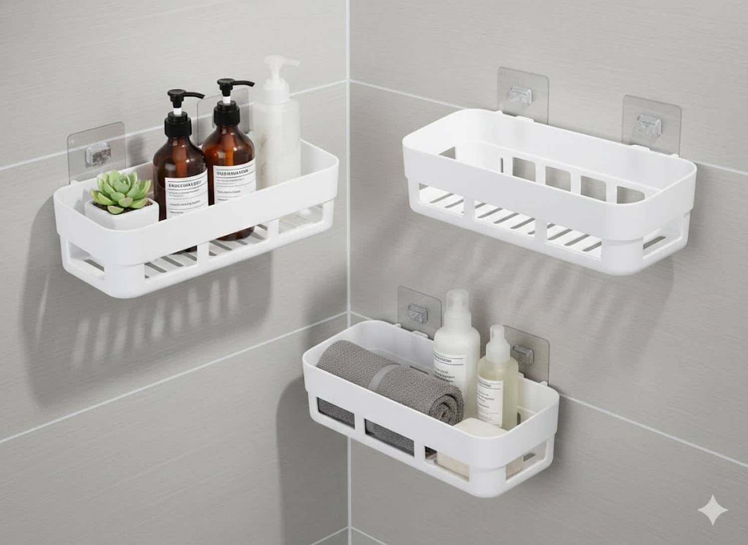 HATMEET 2 Soap Dish + 2 Corner Plastic Wall Shelf, White - Image 3