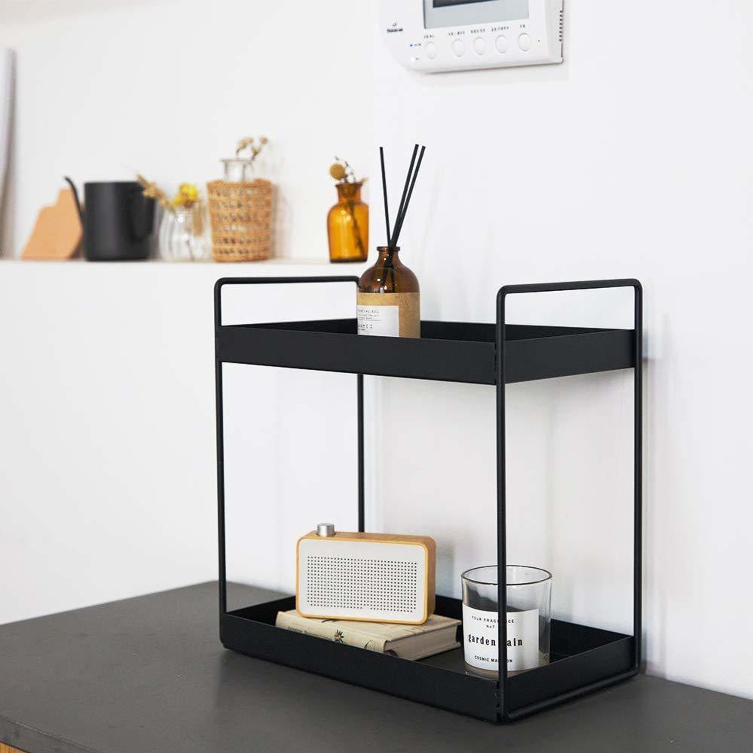 Image of Easyroot 2-Tier Metal Standing Large Seasoning Storage Shelf for Kitchen Bathroom, Office Iron Wall Shelf