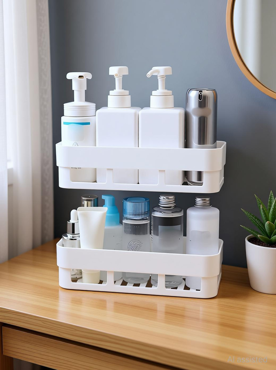 Image of Linear Bathroom Organizer Without Drill |Adhesive Wall Shelf for Bathroom Plastic Wall Shelf