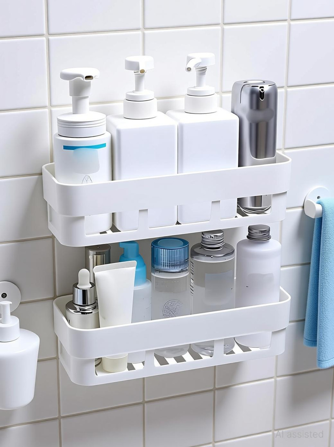 Image of Linear Bathroom Organizer Without Drill |Adhesive Wall Shelf for Bathroom Plastic Wall Shelf