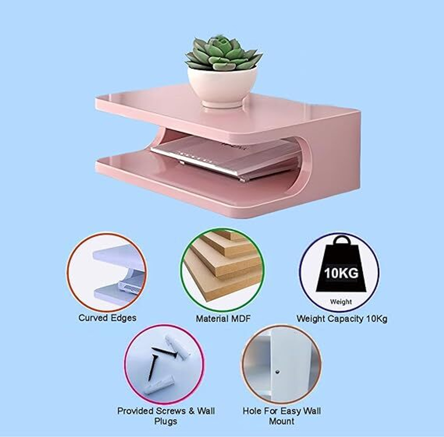 Image of A M CRAFTS Wooden Setup Box Stand for Home Wall Mount Stylish WiFi Router Holder TV Cabinet MDF (Medium Density Fiber) Wall Shelf