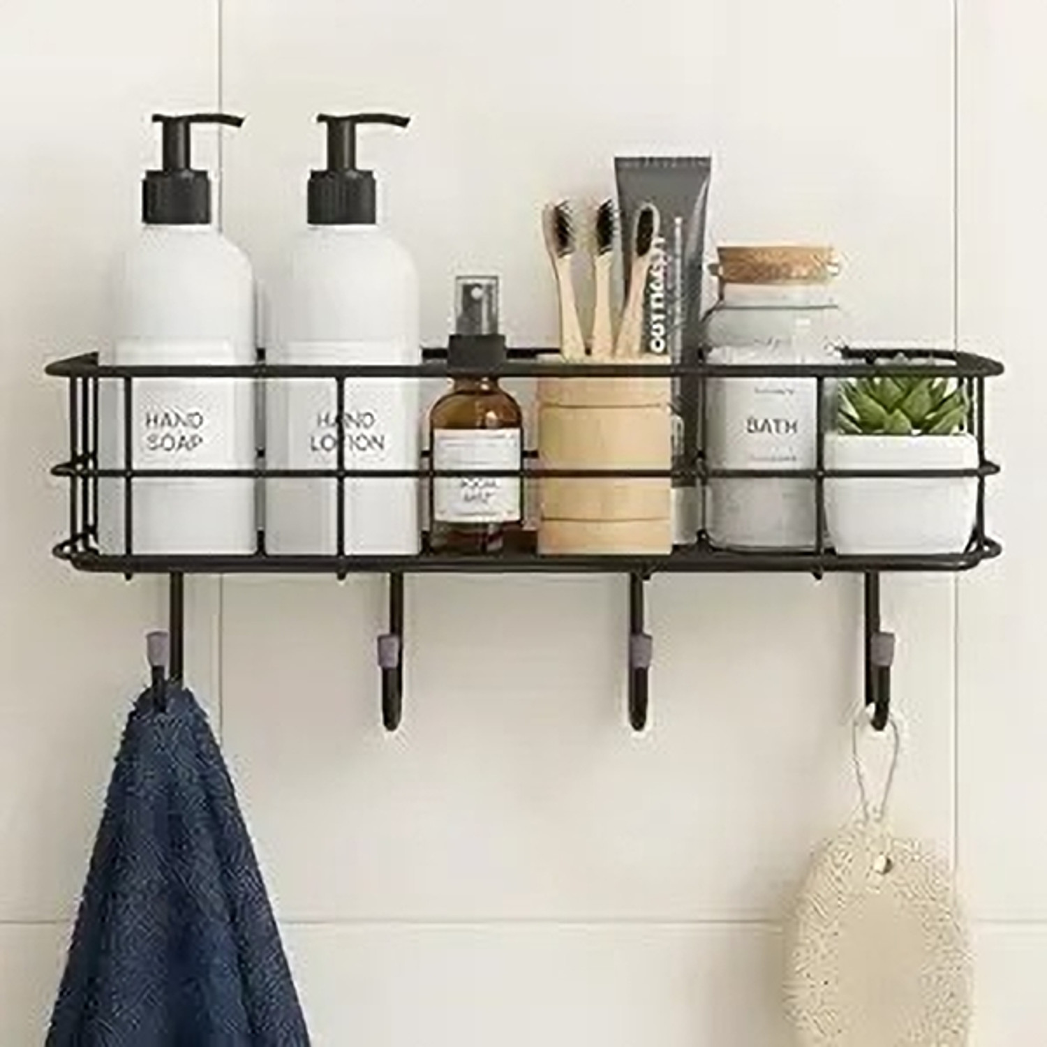 Image of JANAKI SHOP 4 hook rack for bathroom Wooden Wall Shelf