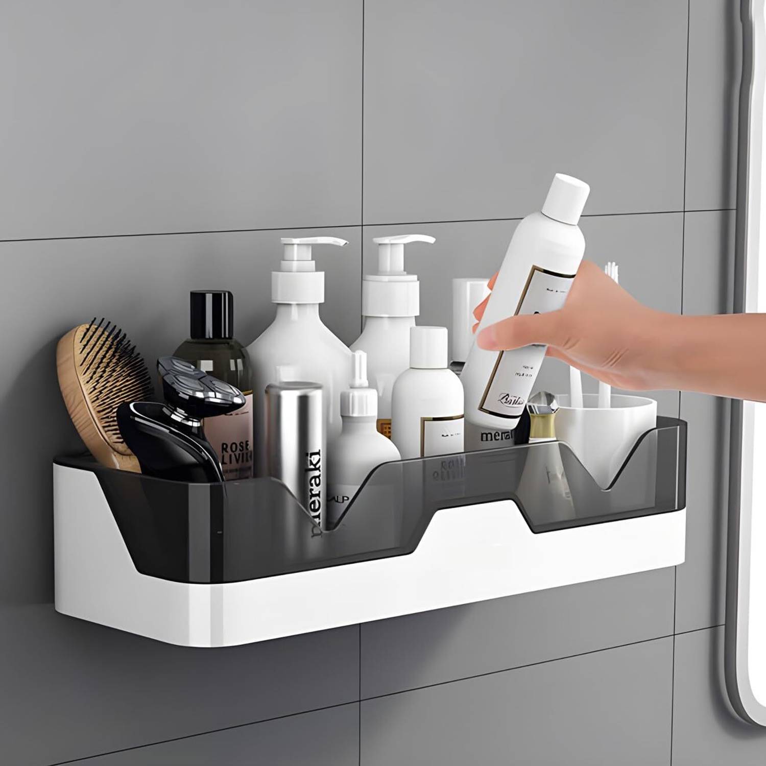 Bowoze ABS Kitchen Bathroom Storage Rack Self-adhesive Wardrobe Shelf Perfume Rack Plastic Wall Shelf